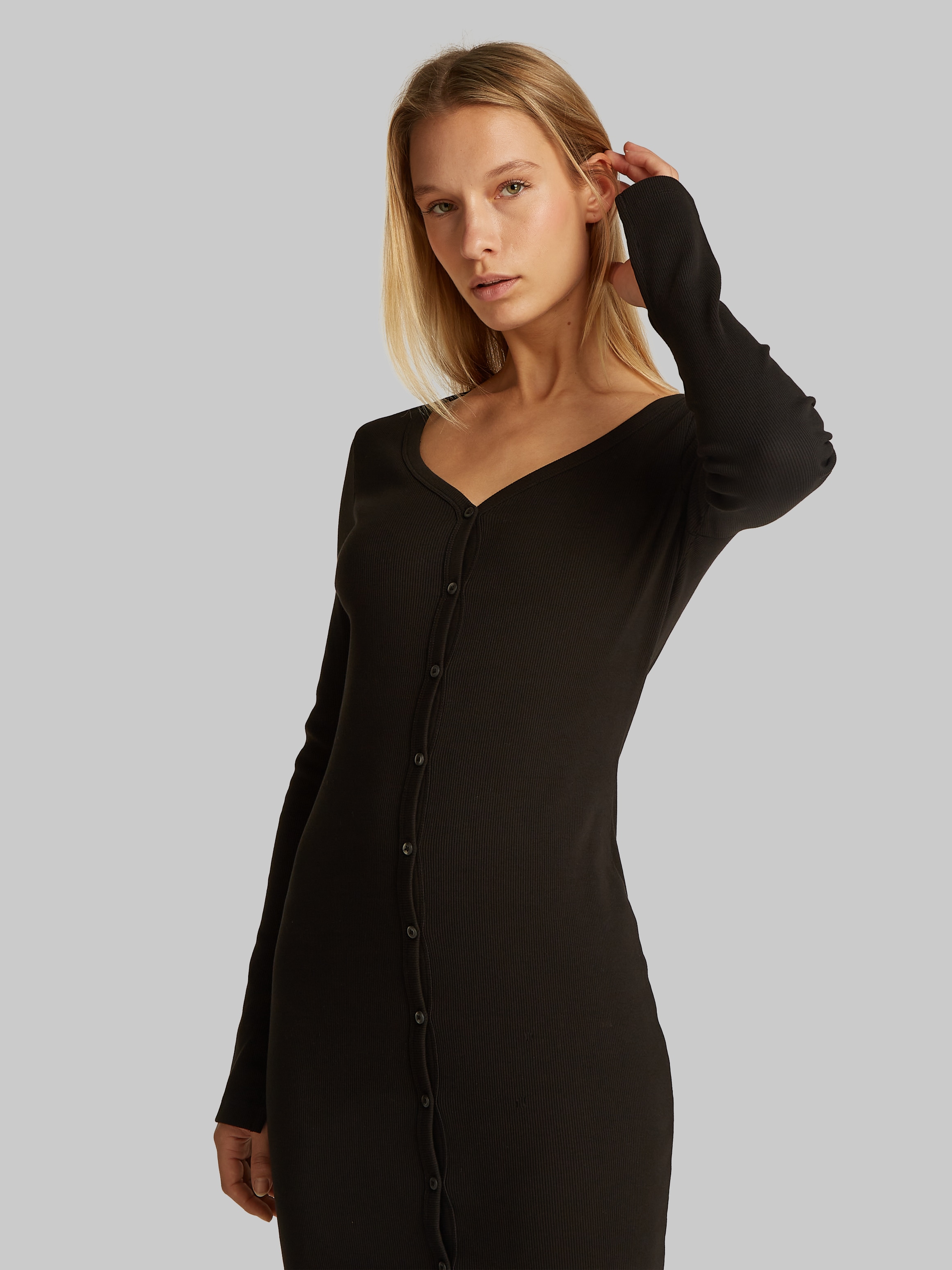 Calvin Klein Jeans Maxikleid »WOVEN LABEL LS RIB DRESS«, mit Logodruck