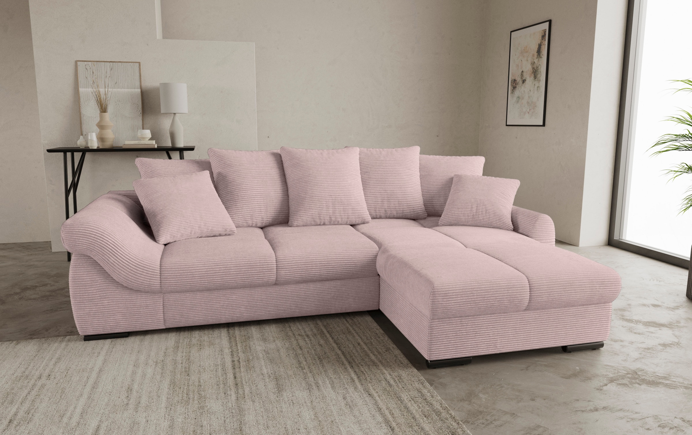 Mr. Couch Ecksofa »Livorno DuraFlex L-Form«, inkl. Hochschläfer-Bettauszug, XL-Bettkasten weiß beschichtet