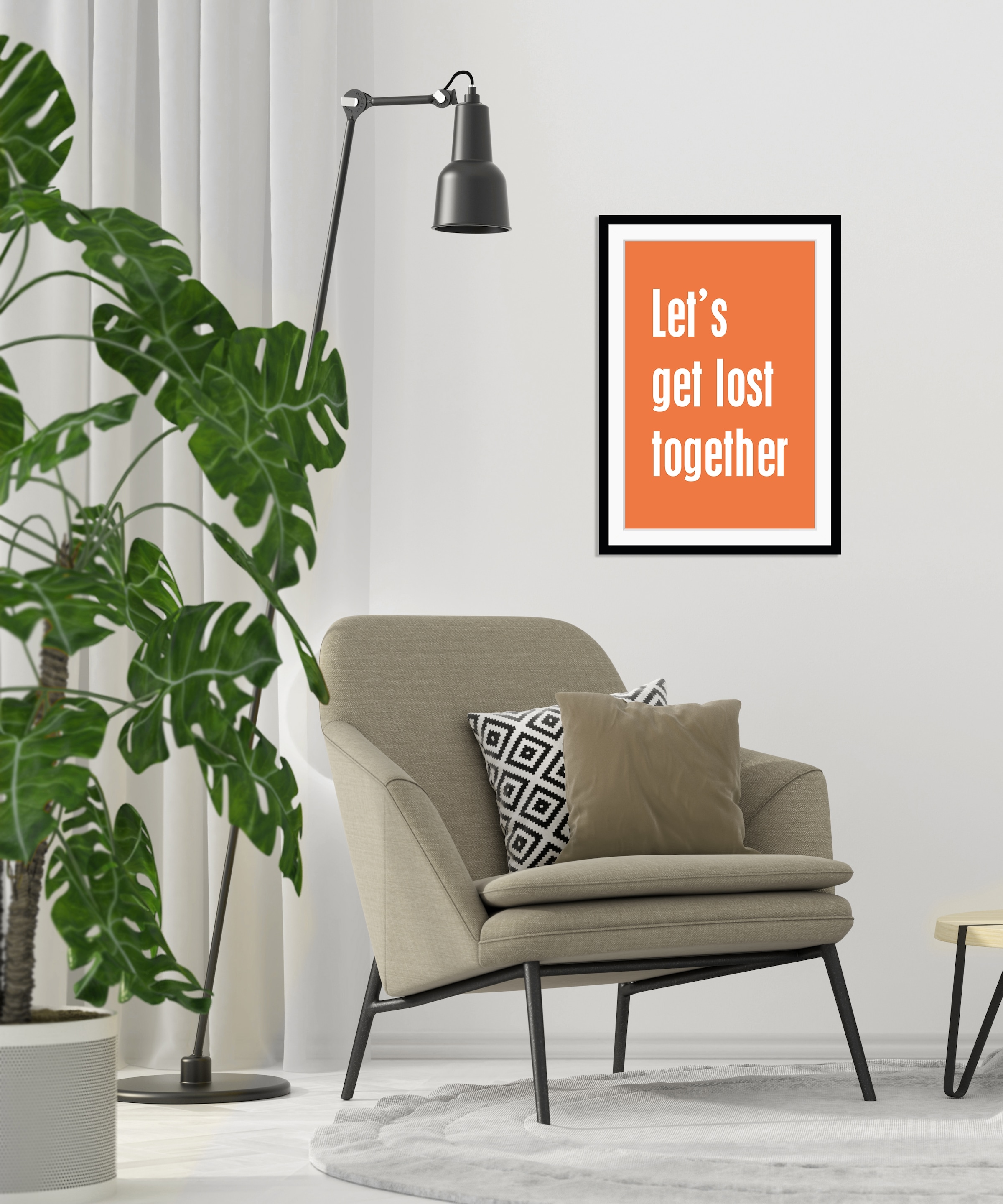 queence Bild »Let's get lost together«, Sprüche & Texte-Schriftzug, HD Premium Poster-Druck inkl. Holzrahmen