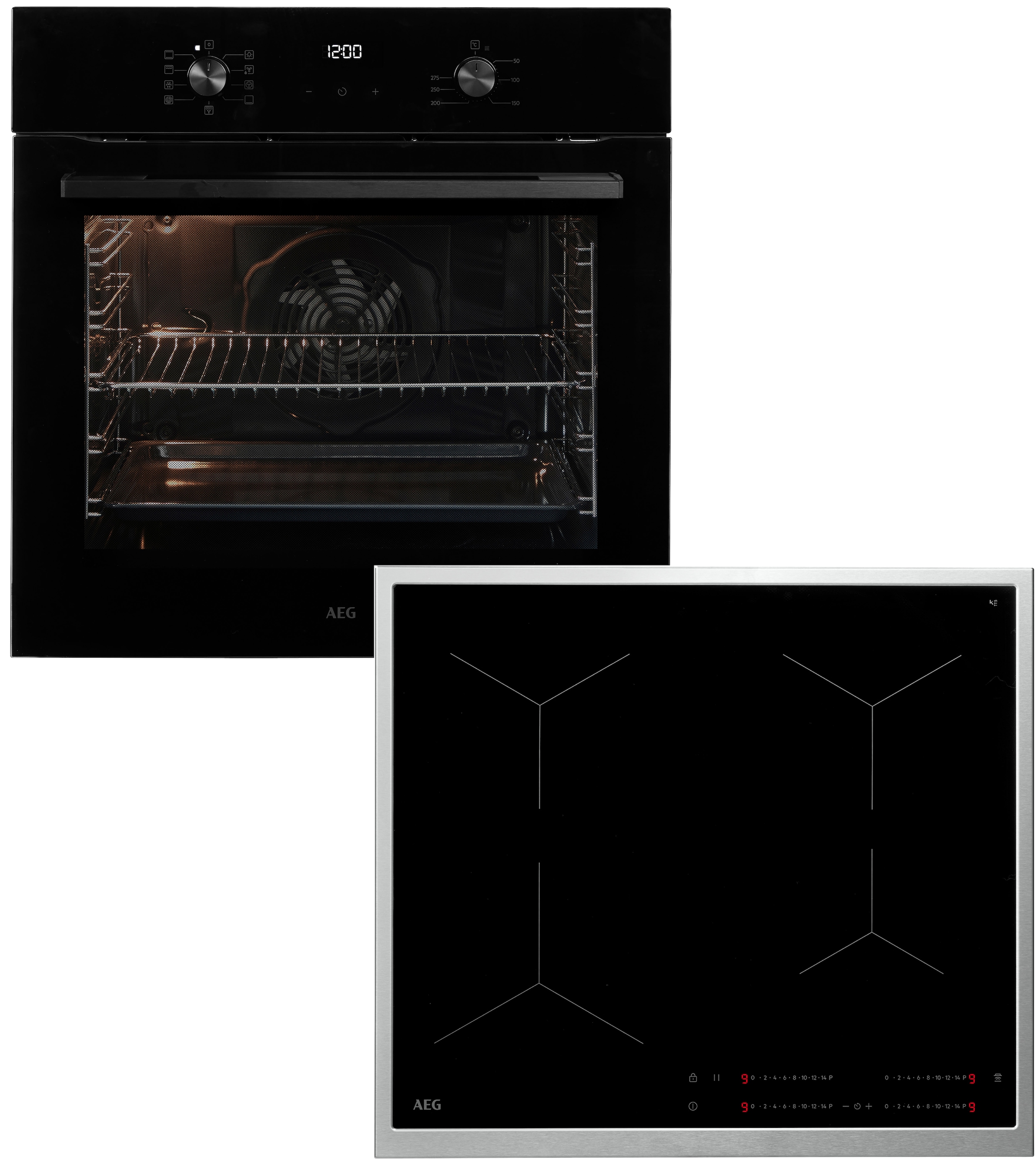 AEG Backofen-Set »HH24BSIB«, Aqua Clean, Wasserdampfreinigung des Ofens, Autarkes Kochfeld mit SuperFlat Rahmen