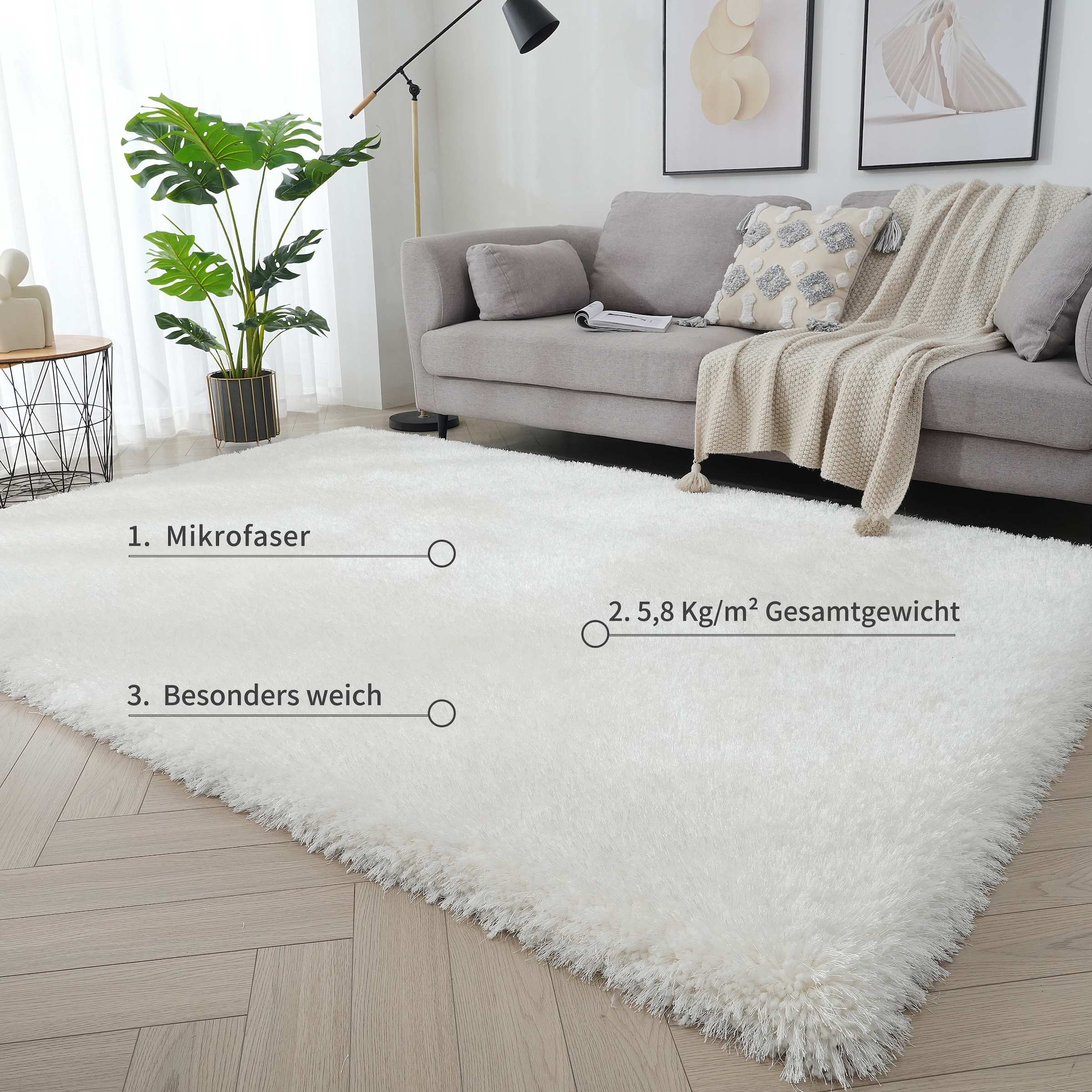 Guido Maria Kretschmer Home&Living Hochflor-Teppich »Micro exclusiv Teppich, sehr hoher Flor, weich durch Mikrofaser«, rechteckig, 78 mm Höhe, sehr weich, flauschig, uni, Wohnzimmer, Schlafzimmer, Kinderzimmer