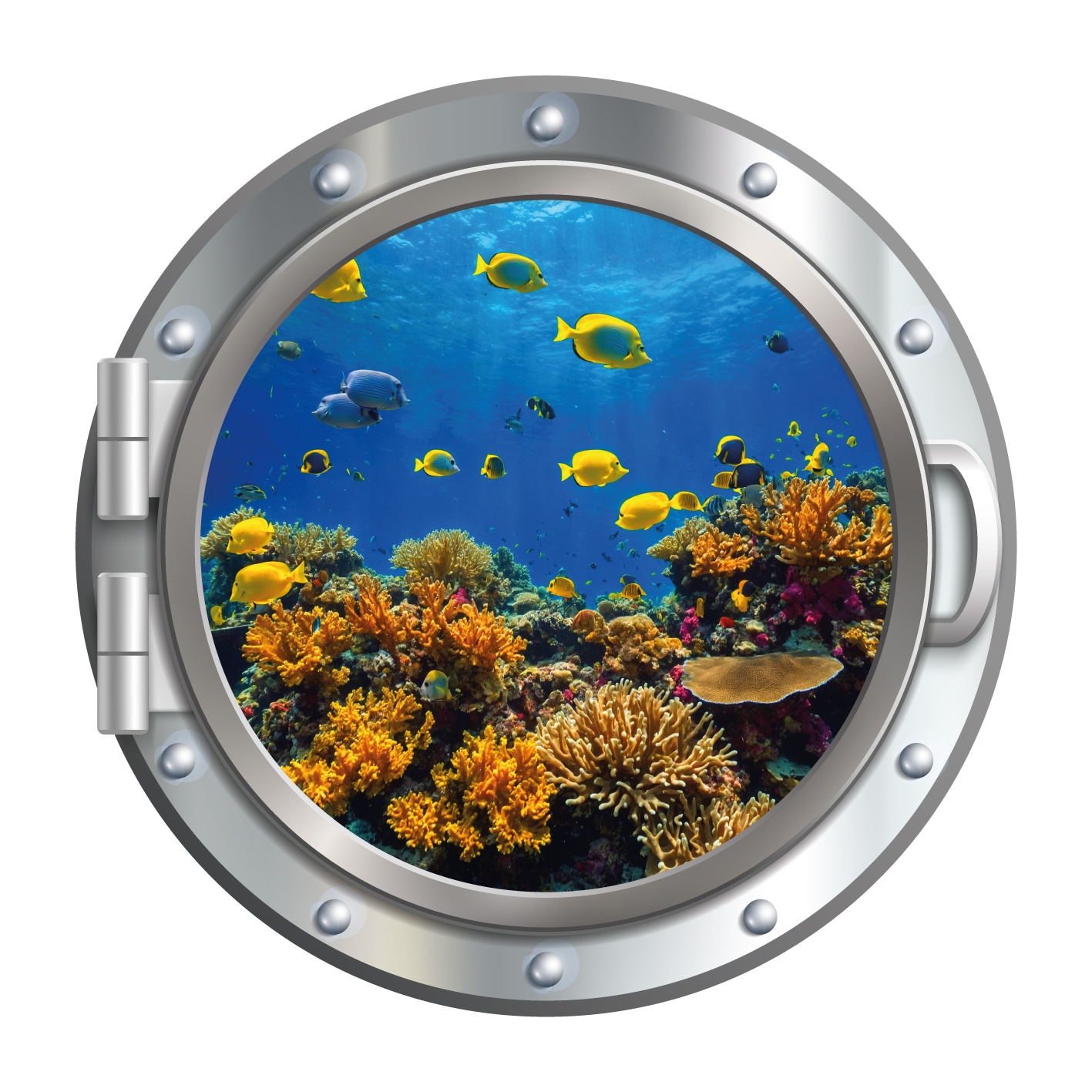 queence »3D Bullauge Illusion Unterwasserwelt Korallen 40x40 cm« Selbstklebender Wanddurchbruch Unterwasser