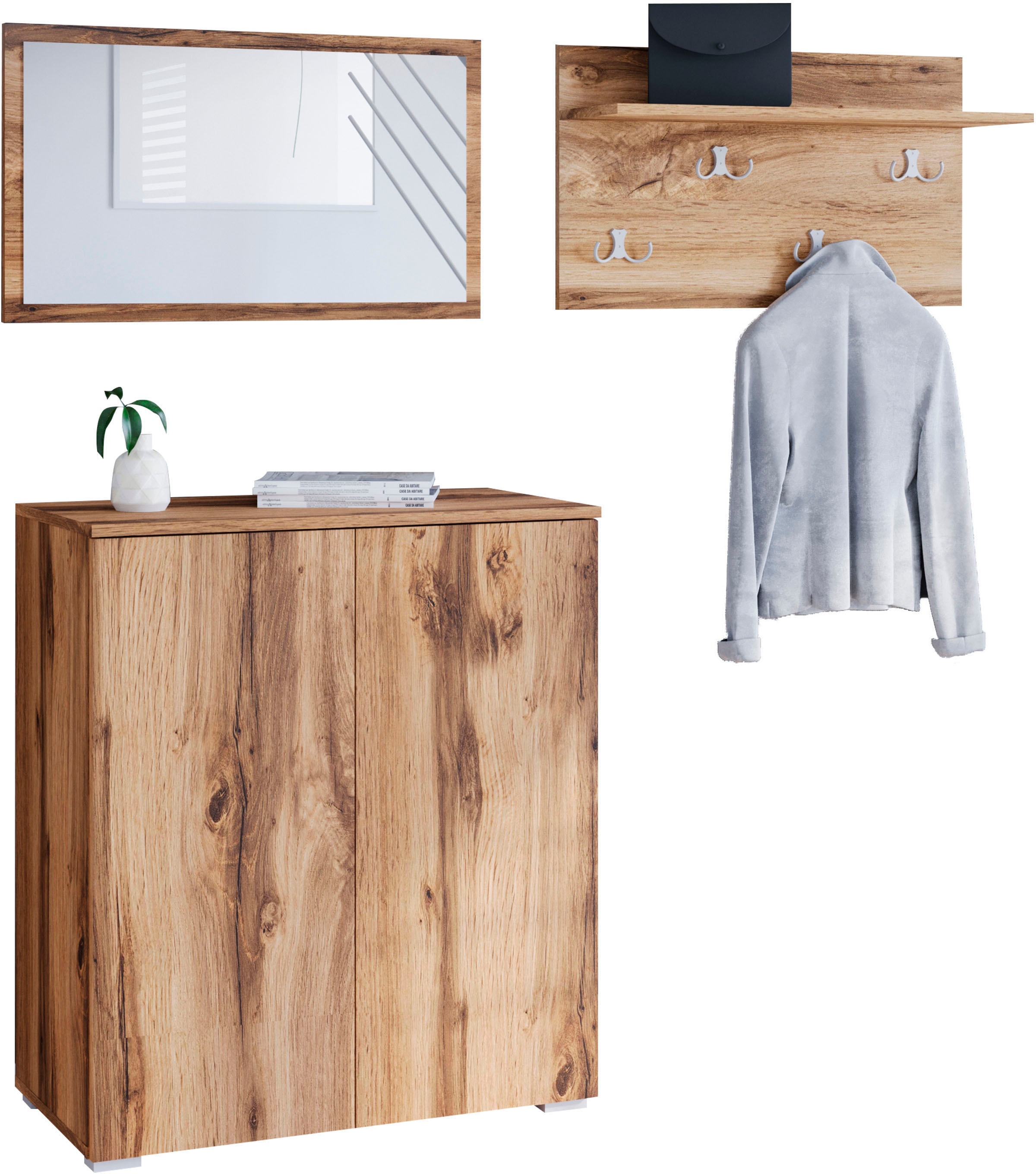 INOSIGN Garderoben-Set »PARIS/ TOKYO«, (Komplett-Set, 3 St.), Kompaktgarderobe Breite 150cm mit Spiegel für Ihren Eingangsbereich