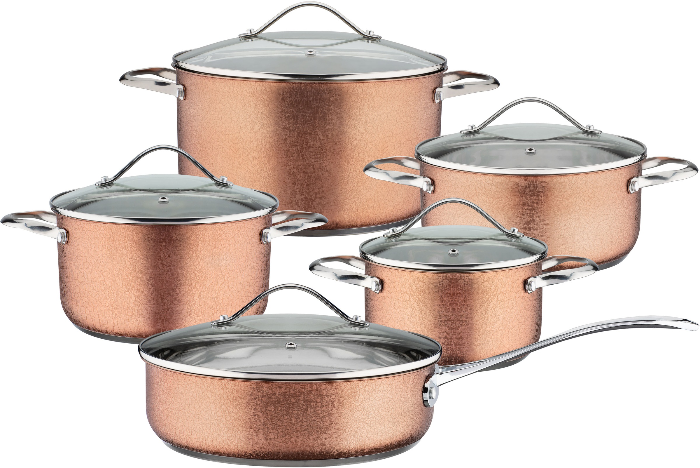 GSW Topf-Set »Copper«, Edelstahl, (Set, 10 tlg.), ice-crack Beschichtung in Kupferoptik, Induktion