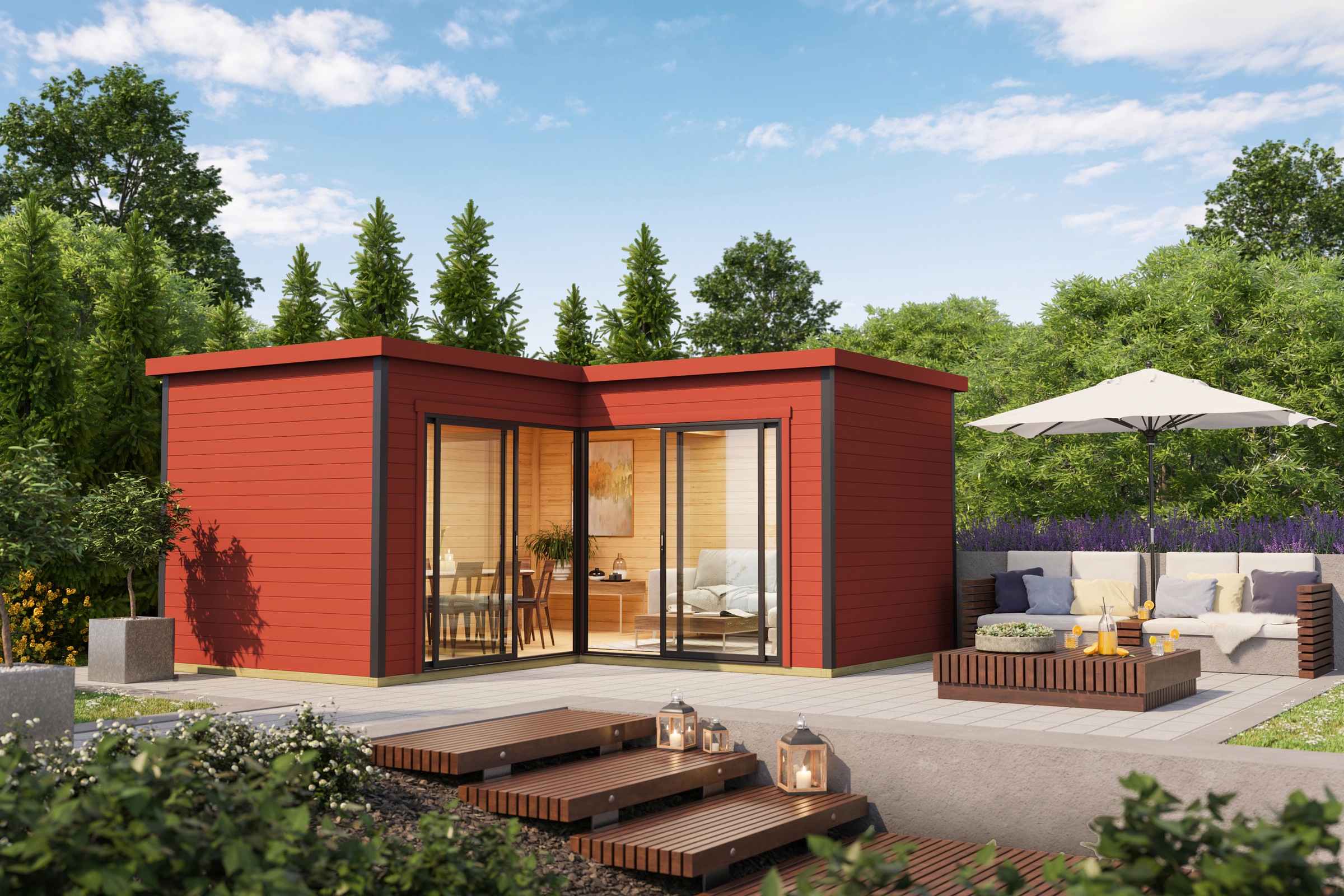 LASITA MAJA Gartenhaus »DOMEO 6 SCHWEDENROT/ANTHRAZIT«, (Set), Fundamentmass 5000 x 5000, Schwedenrot