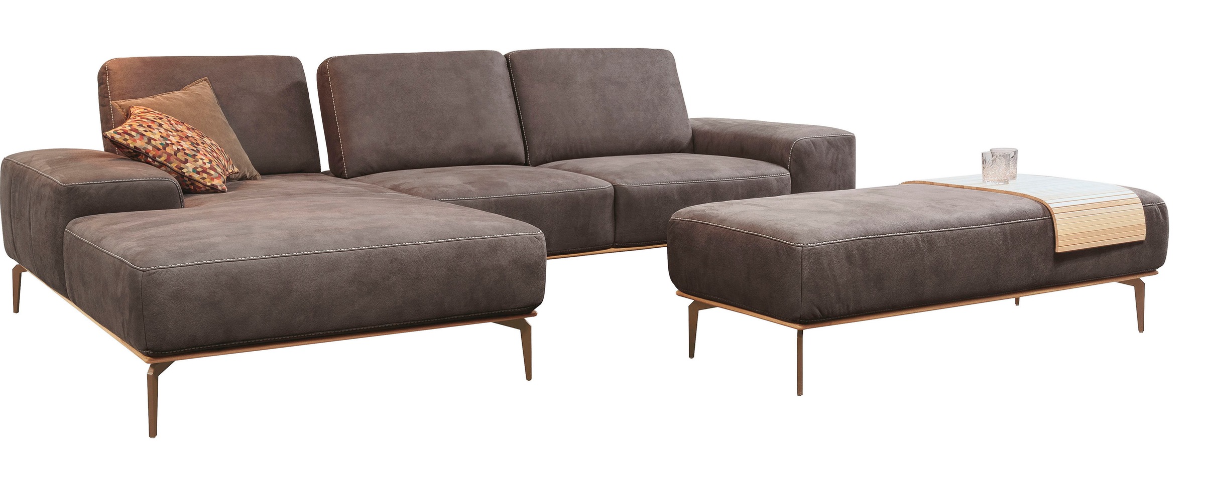 W.SCHILLIG Ecksofa »run, Designsofa mit tollem Sitzkomfort, bequem, L-Form«, mit Holzsockel, Füße in Bronze pulverbeschichtet, Breite 319 cm