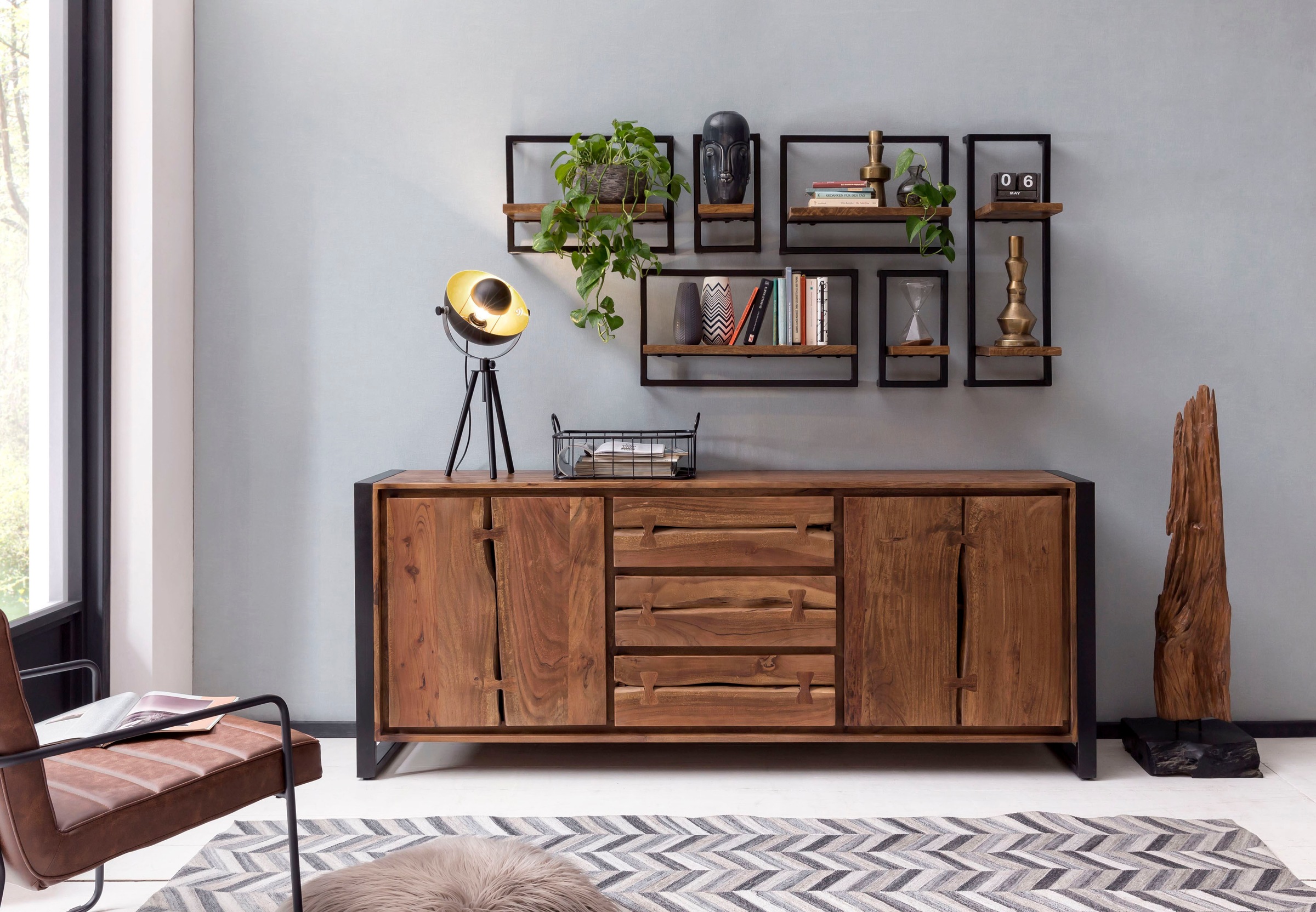 SIT Wandregal »Regal PANAMA – Industrial Regal aus Mango‑Holz & Altmetall« Wandregal aus Mango‑Holz & Altmetall für vielseitigen Stauraum
