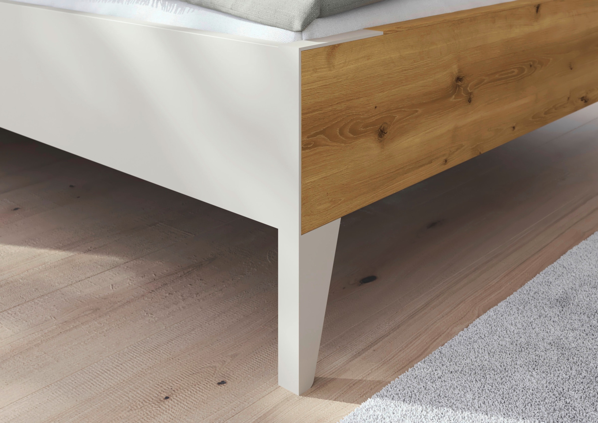 rauch Bettanlage »Bett Doppelbett Komfortbett Schlafzimmer Nachttische KONA« Set, Bett 180x200 oder 200x200, 2x Hängenachttisch, 2x Paneele mit Bel., 5 tlg. tlg. Absetzung Asteiche massiv, inkl. SOFT-CLOSE-FUNKTION MADE IN GERMANY