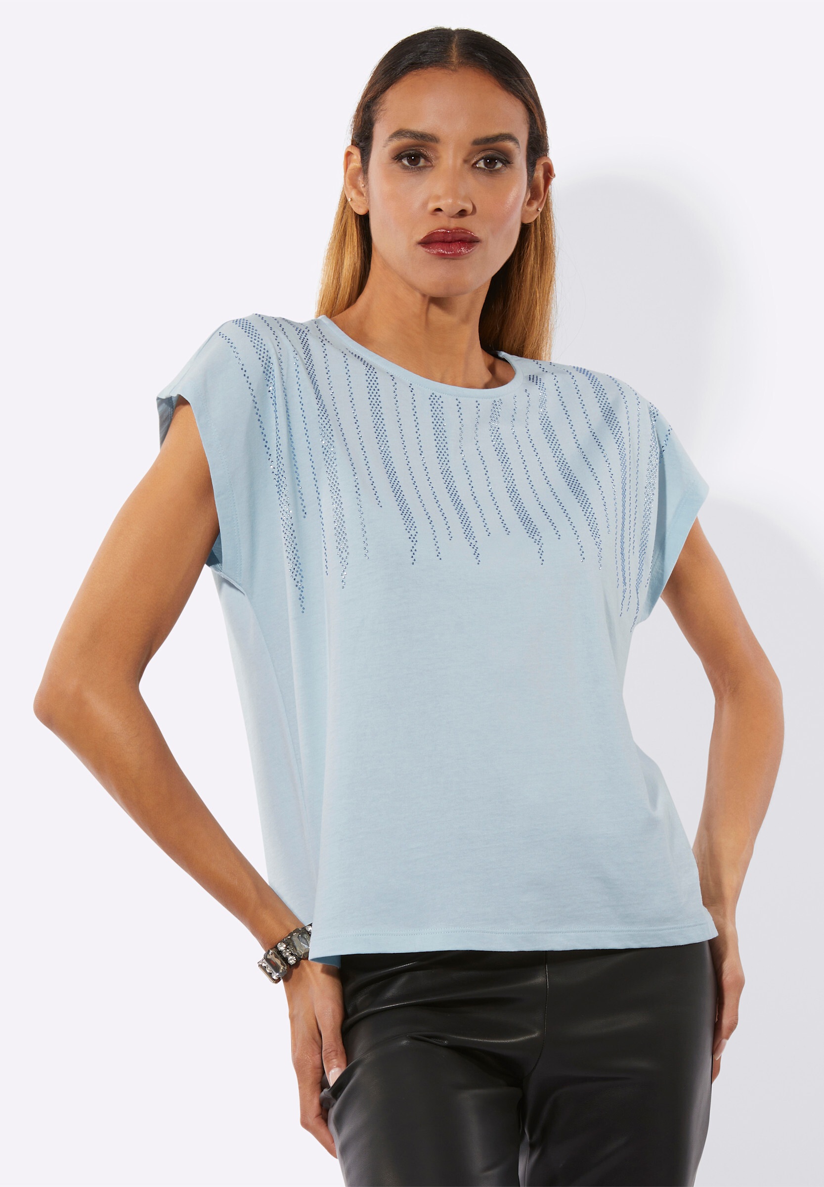 creation L T-Shirt »Rundhals-Shirt Kurzarmshirt mit Ziersteinchen«