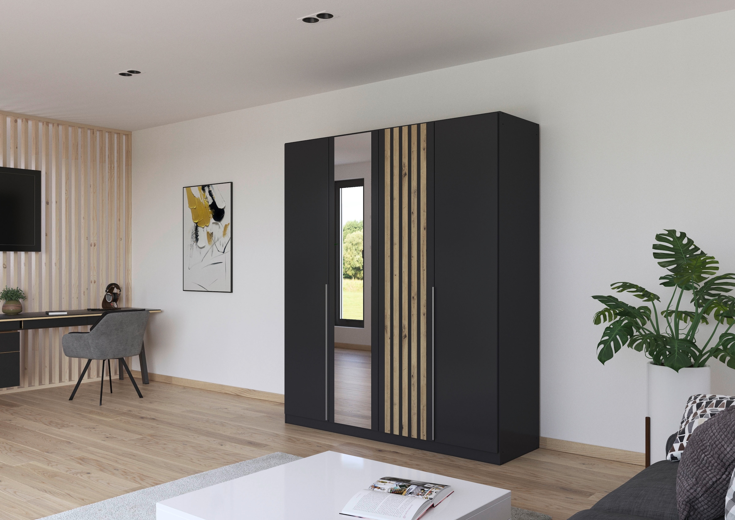 rauch »Kleiderschrank Schrank Garderobe Breiten 181/226/271 cm LAMELLA« 3 verschiedene Ausstattungen BASIC/CLASSIC/PREMIUM (inkl. SOFT-CLOSE),  elegante Lamellen-Auflage in 3D Akustikpaneel Optik MADE IN GERMANY