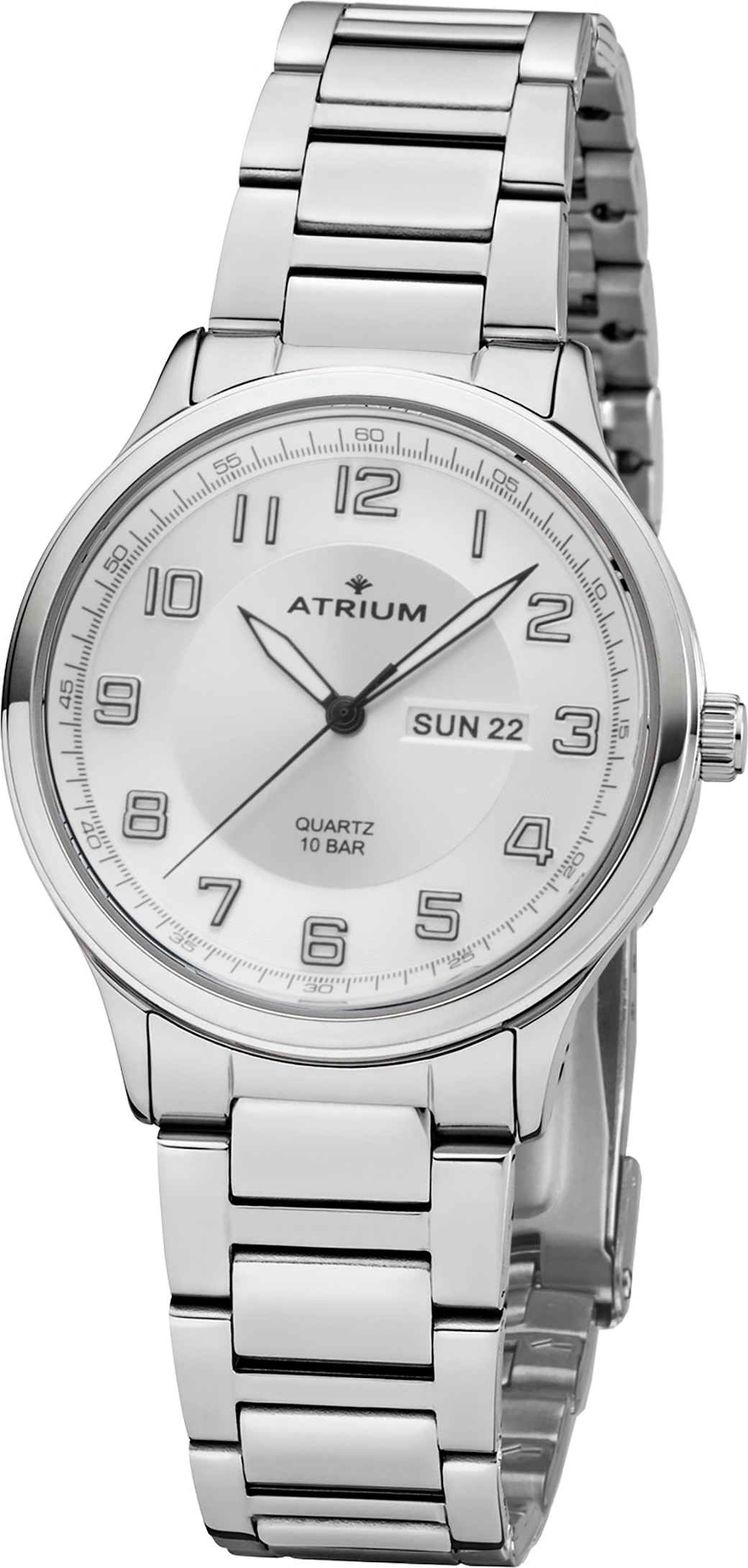 Atrium Quarzuhr Armbanduhr, Herrenuhr, Edelstahlarmband, analog, Wochentag, Tag