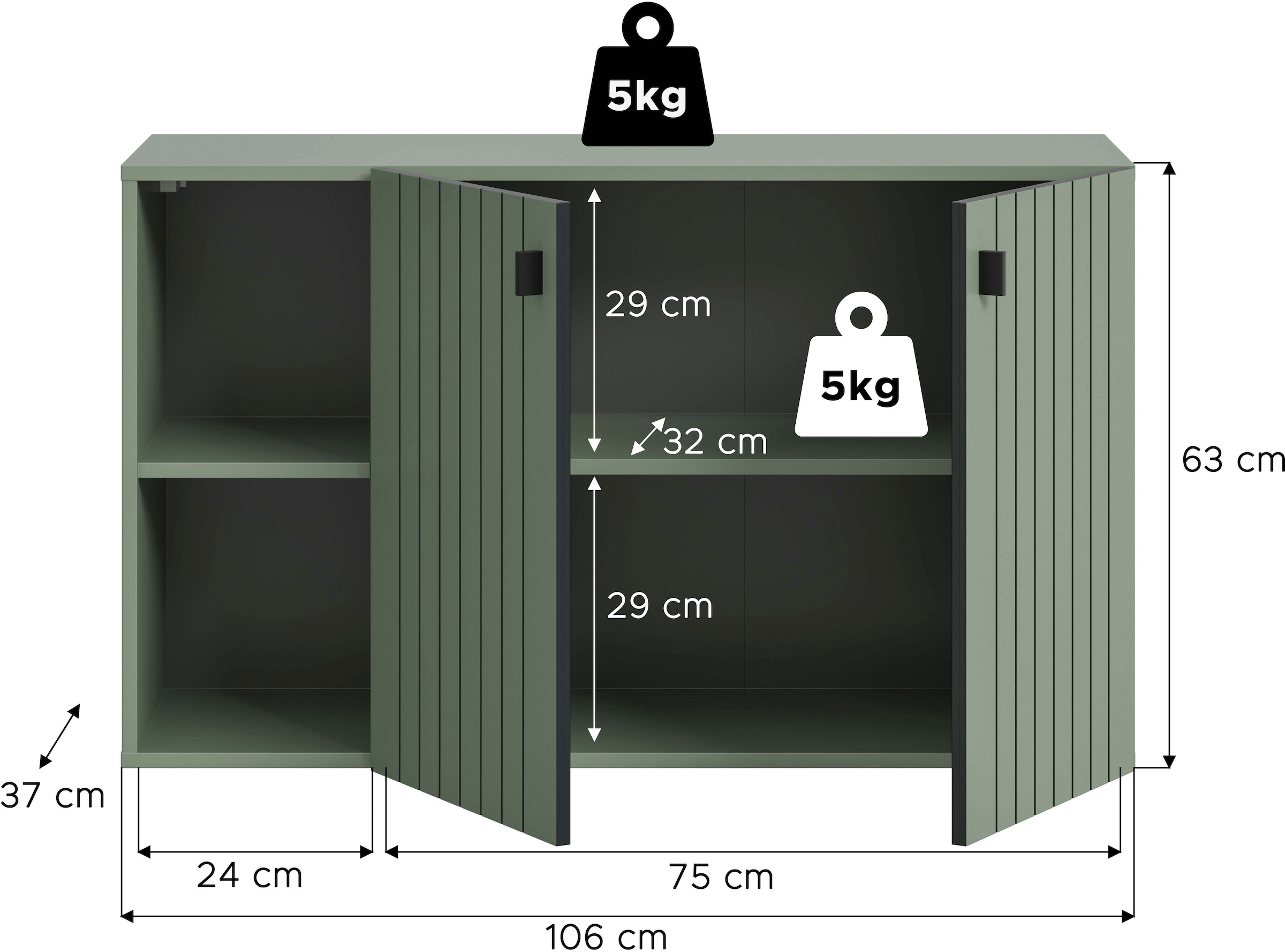 INOSIGN Schuhschrank »TATIO, Breite 106 cm, hängend, Rillenopik, offene Fächer« 1 Stk. tlg. Schuhschrank, Schuhkommode, Flurkommode, Kommode, Hängeschrank