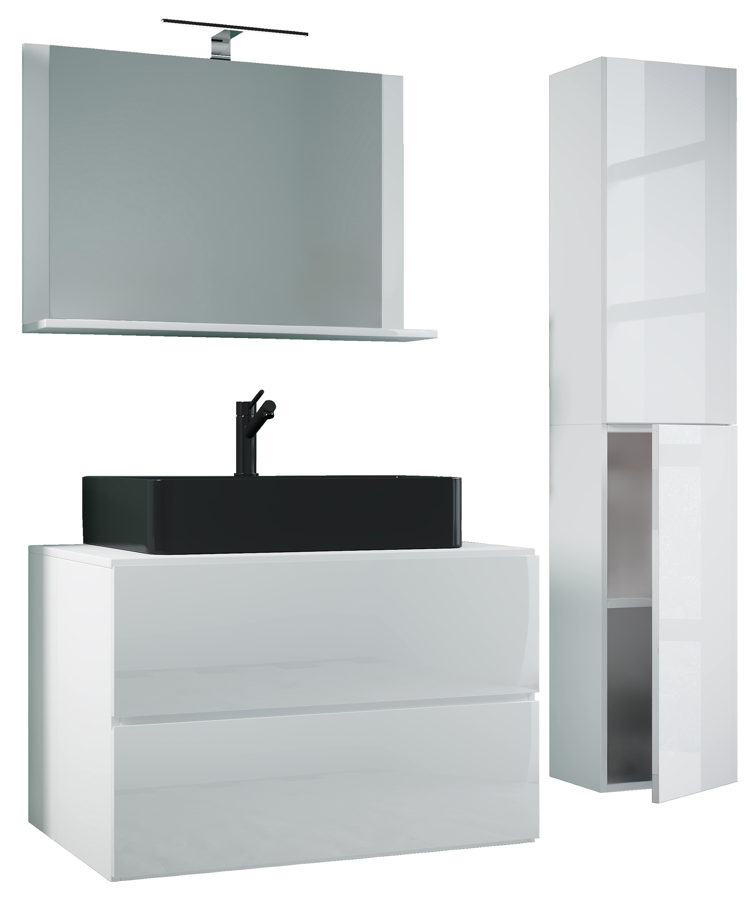 VCM Waschbeckenunterschrank »VCM 4-tlg. Waschplatz Waschtisch Badmöbel Set Waschbecken Lendas-BL Breite 80 cm L Schublade« 4 Stk. tlg.