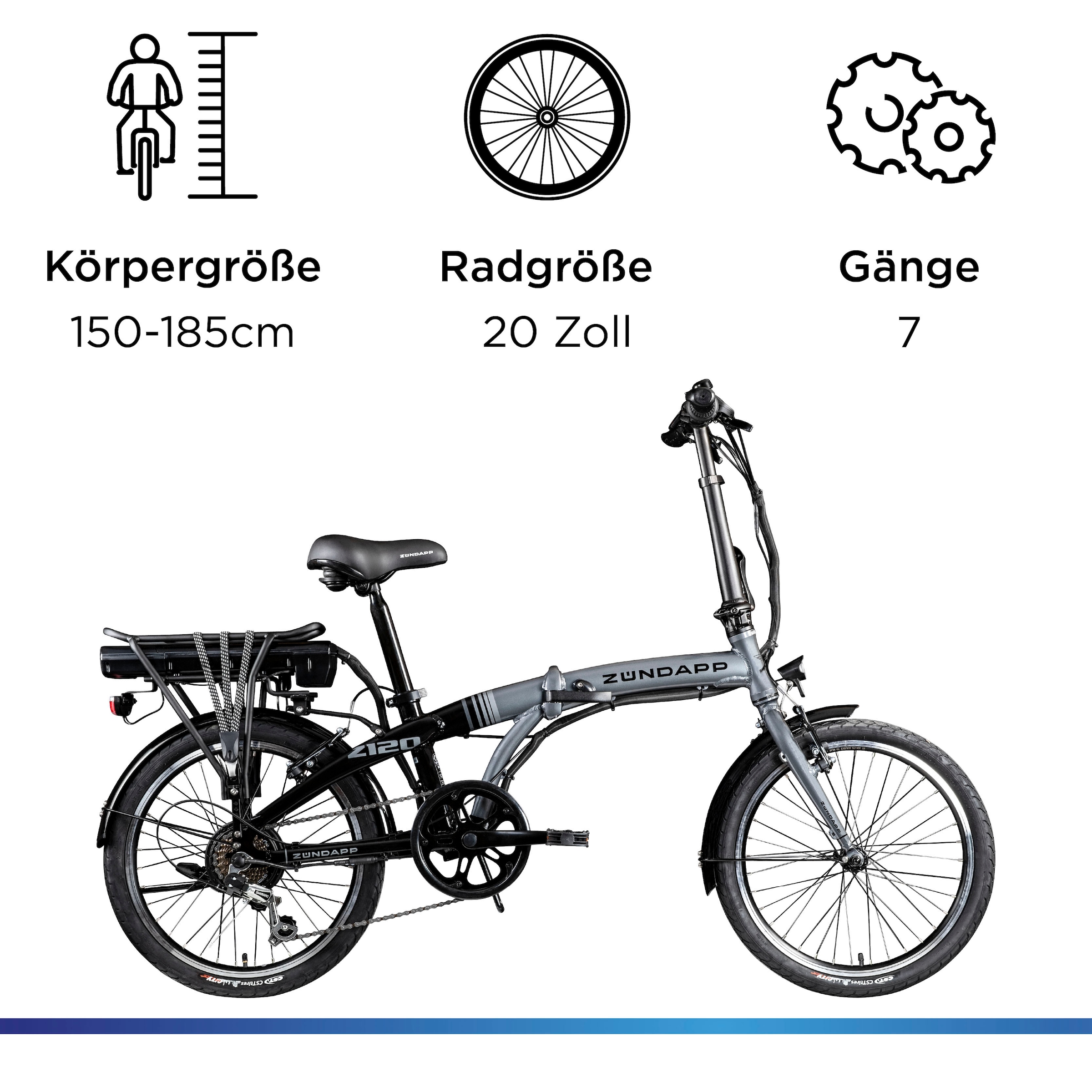 Zündapp »Z120« 7 Gang Shimano Tourney Schaltwerk Kettenschaltung Heckmotor 250 W Pedelec, Elektrofahrrad für Damen u. Herren