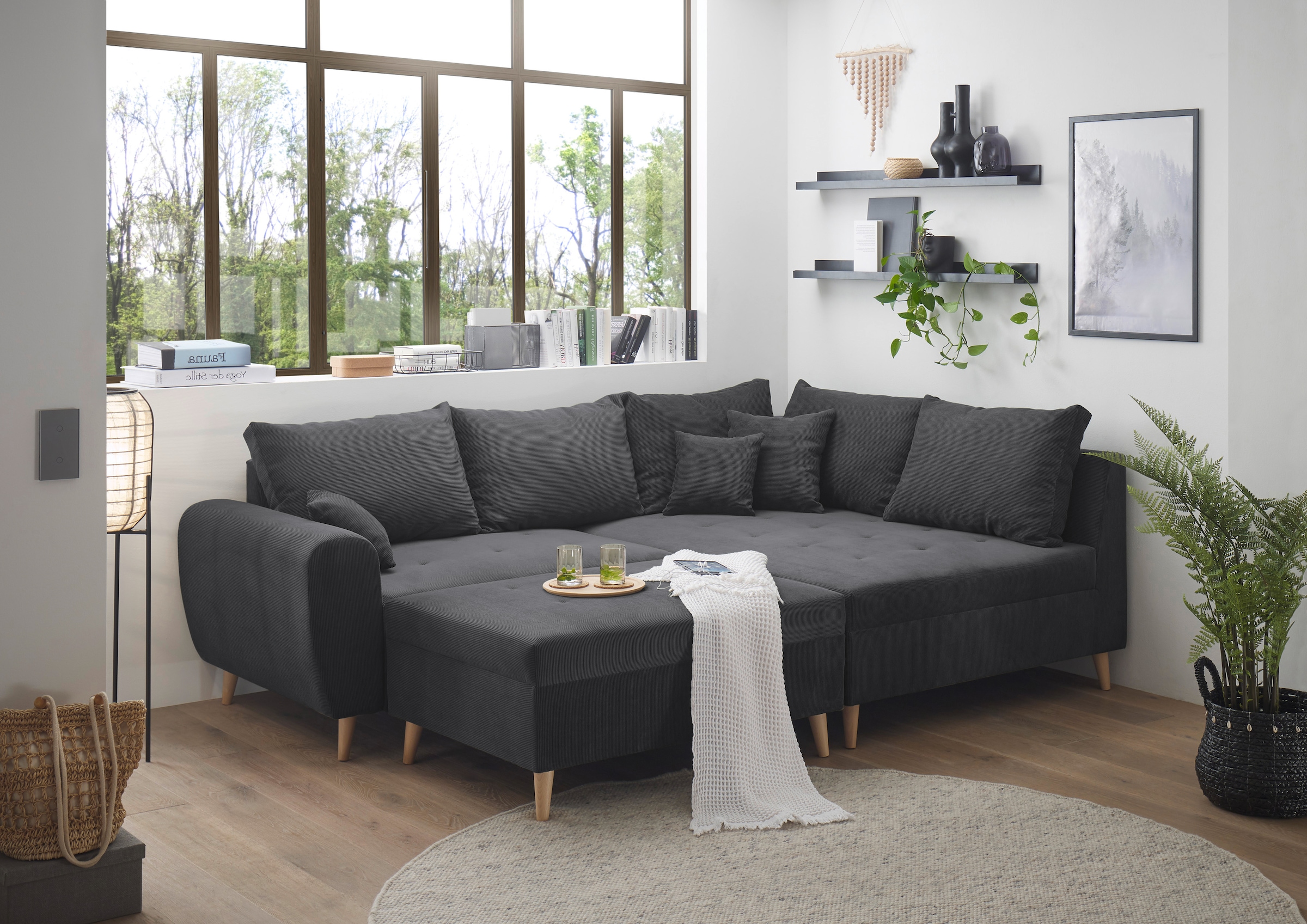 ED EXCITING DESIGN Ecksofa »Calanda L-Form«, mit Hocker & 3 Zierkissen