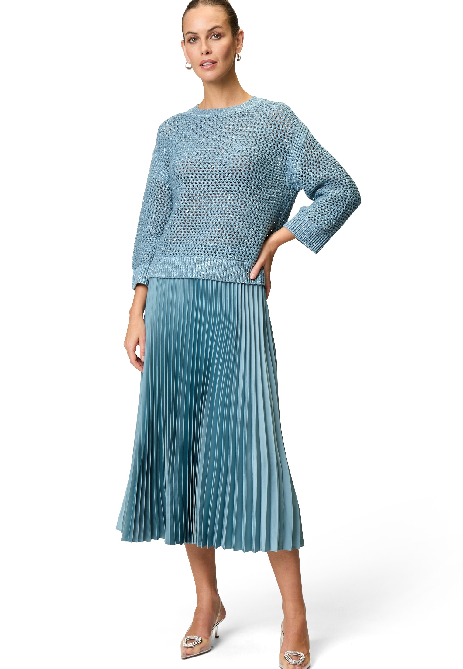 Zero Rundhalspullover »Grobstrickpullover mit Glitzer«