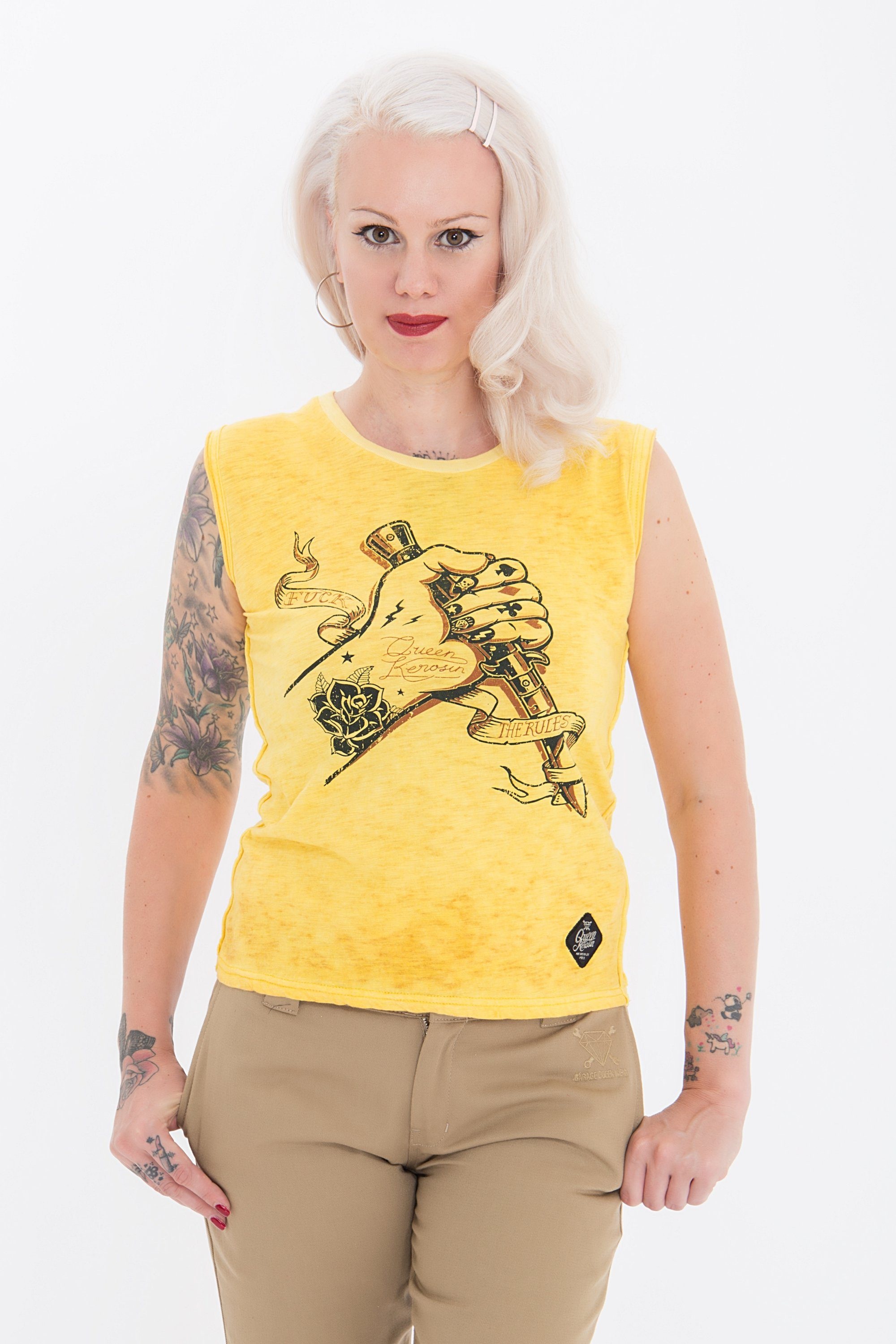 QueenKerosin Tanktop »F*ck The Rules«, mit rockigem Front Druck
