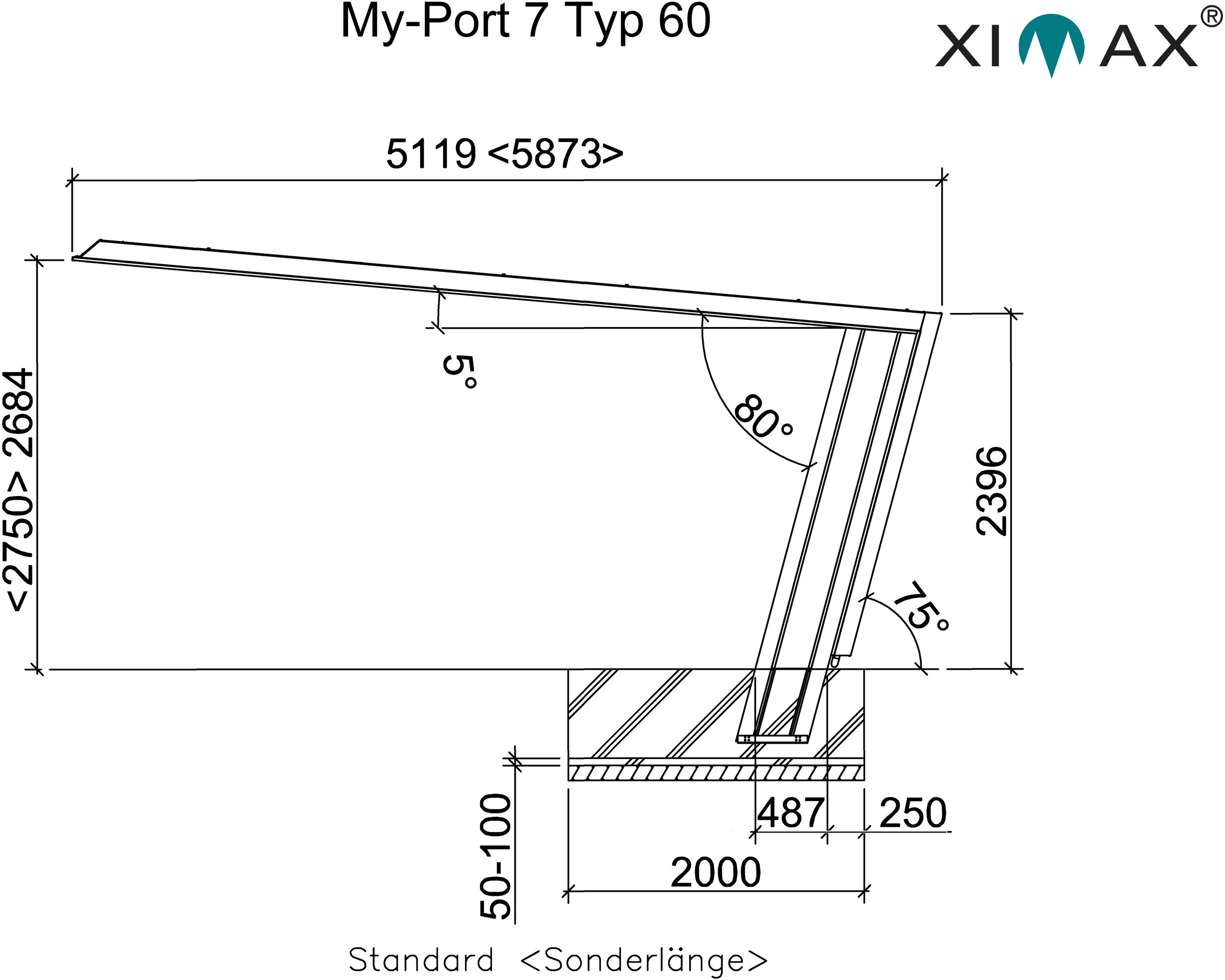 Ximax Einzelcarport »My-Port 7 Aluminium 60 Aluminium, bei 3251 259 Typ Typ cm, OTTO kaufen Standard-Edelstahl-Look«, edelstahlfarben