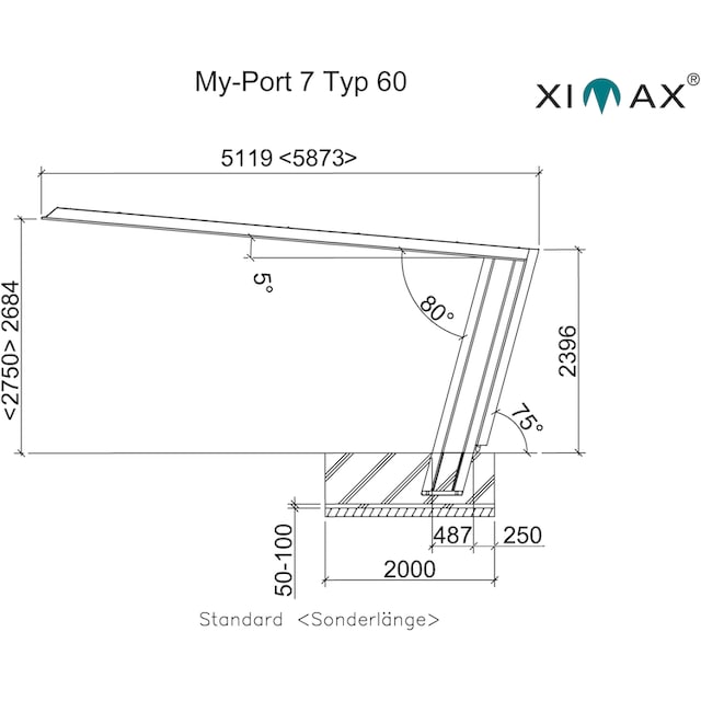 Ximax Einzelcarport »My-Port 7 Typ 3251 Typ 60 Standard-Edelstahl-Look«,  Aluminium, 259 cm, edelstahlfarben, Aluminium kaufen bei OTTO