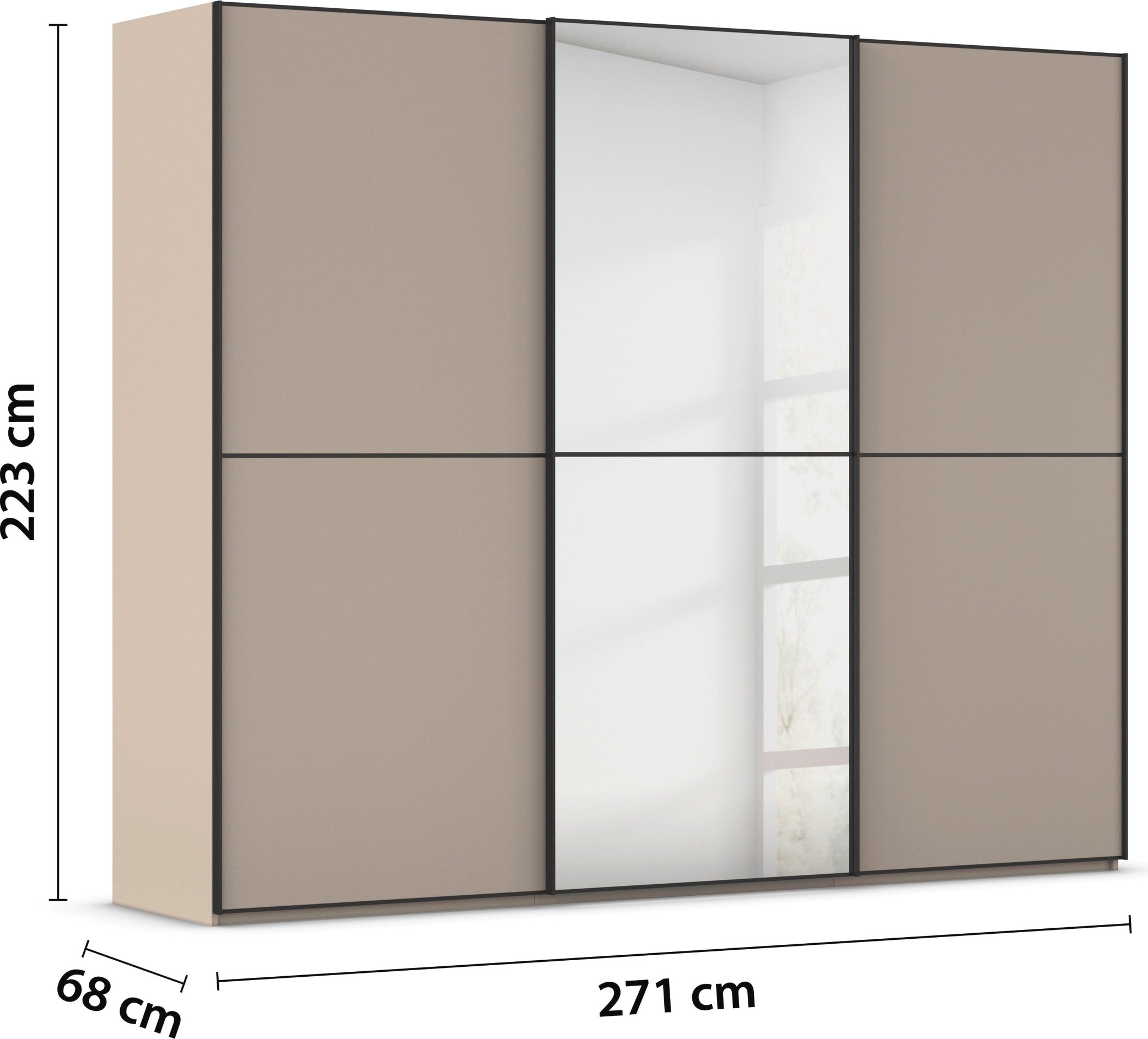 rauch Schwebetürenschrank »Kleiderschrank Schrank Garderobe Schlafzimmerschrank SCALE-DUO«, edle zweigeteilte Türen, Spiegel und 3 Zierleisten MADE IN GERMANY
