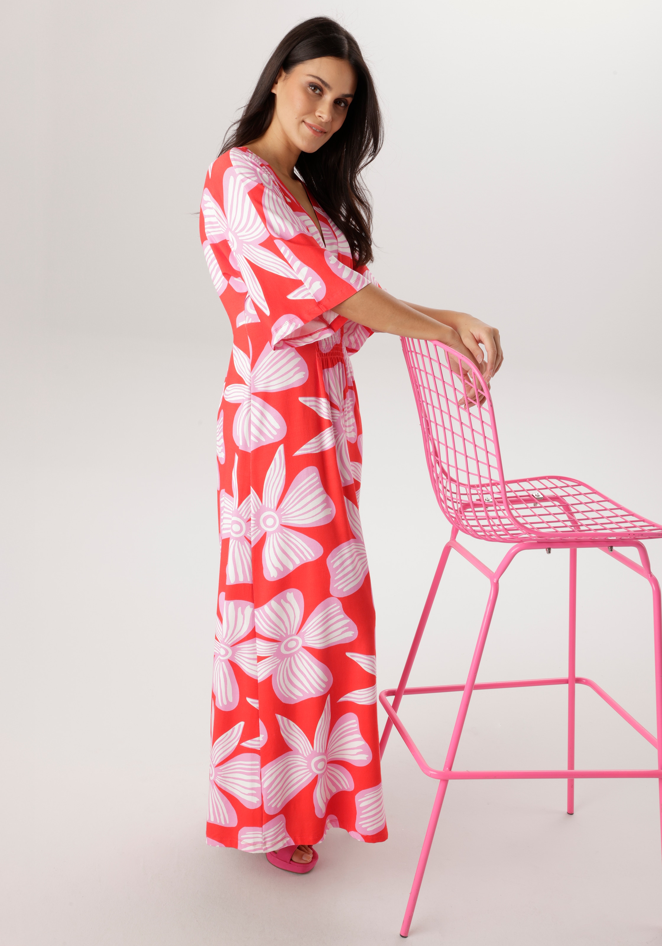 Aniston SELECTED Maxikleid mit weiten, 3/4-langen Ärmeln - NEUE KOLLEKTION