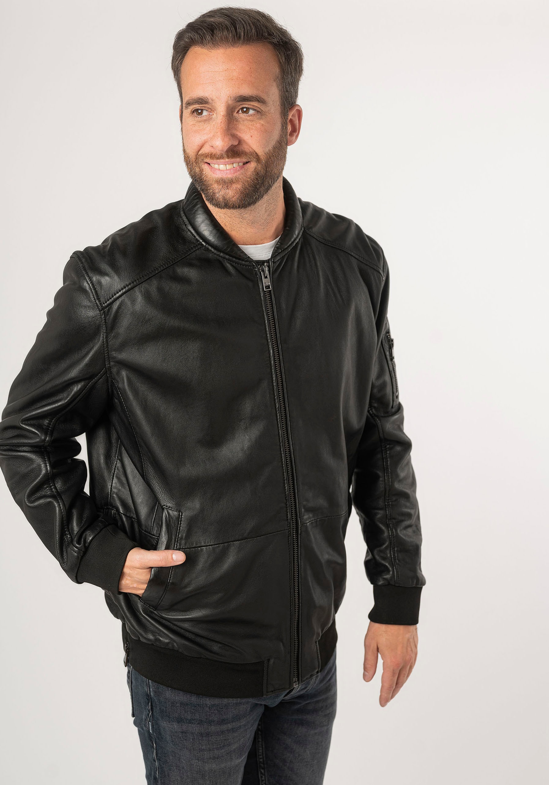 Mauritius Lederjacke »2Mkaira OS«, mit Reißverschluss, Strickbündchen, Ärmeltasche