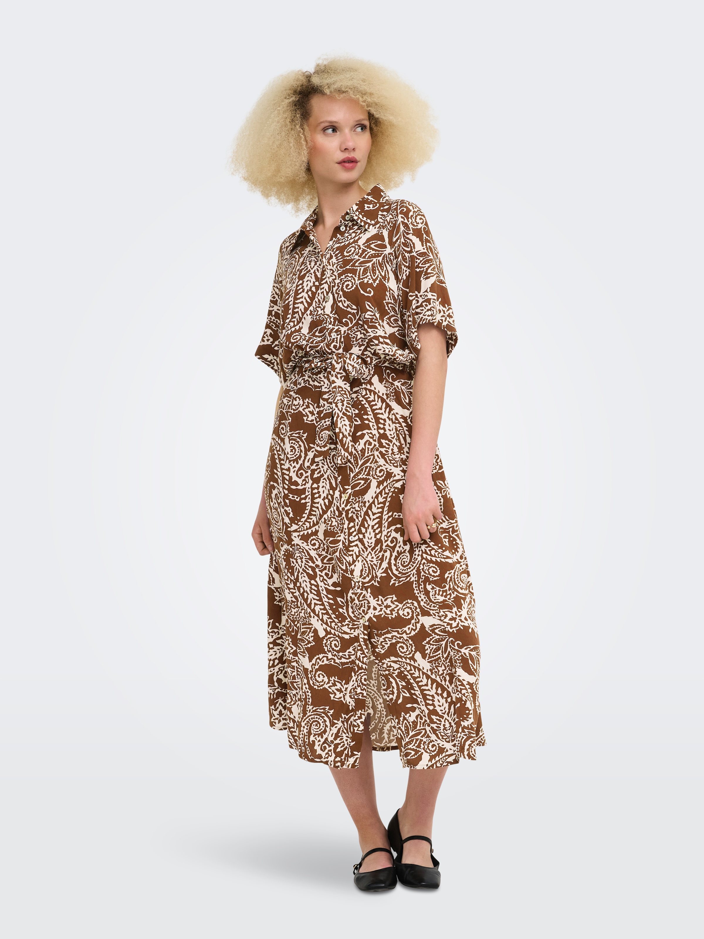 ONLY Druckkleid »ONLSAFA S/S LONG BELT DRESS WVN EX« Viskose, regular fit