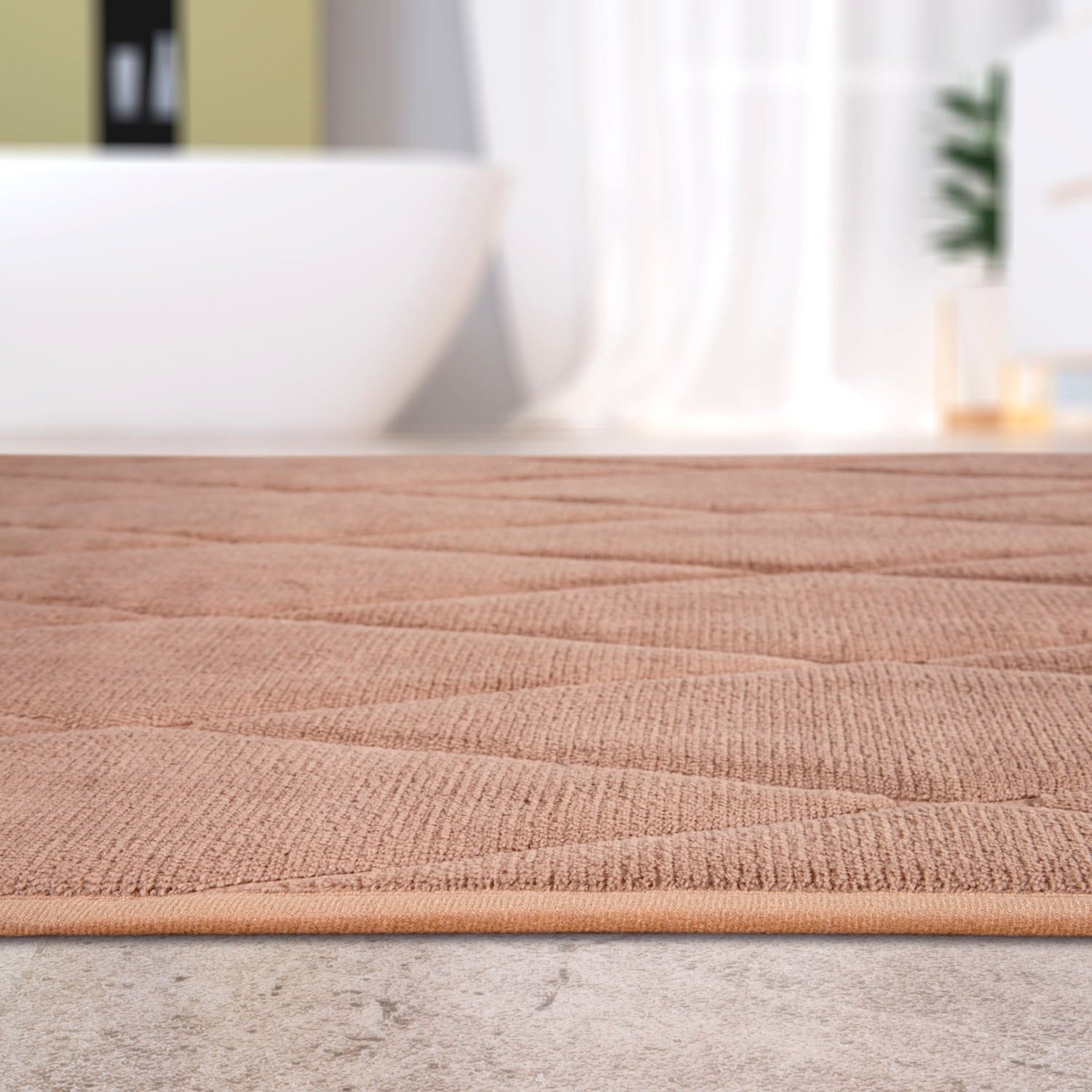 Paco Home Badematte »Corby 254, Memory-Schaum Effekt«, rutschhemmend beschichtet, fußbodenheizungsgeeignet, Badteppich, Uni Farben, Rauten Muster, Hoch-Tief Effekt
