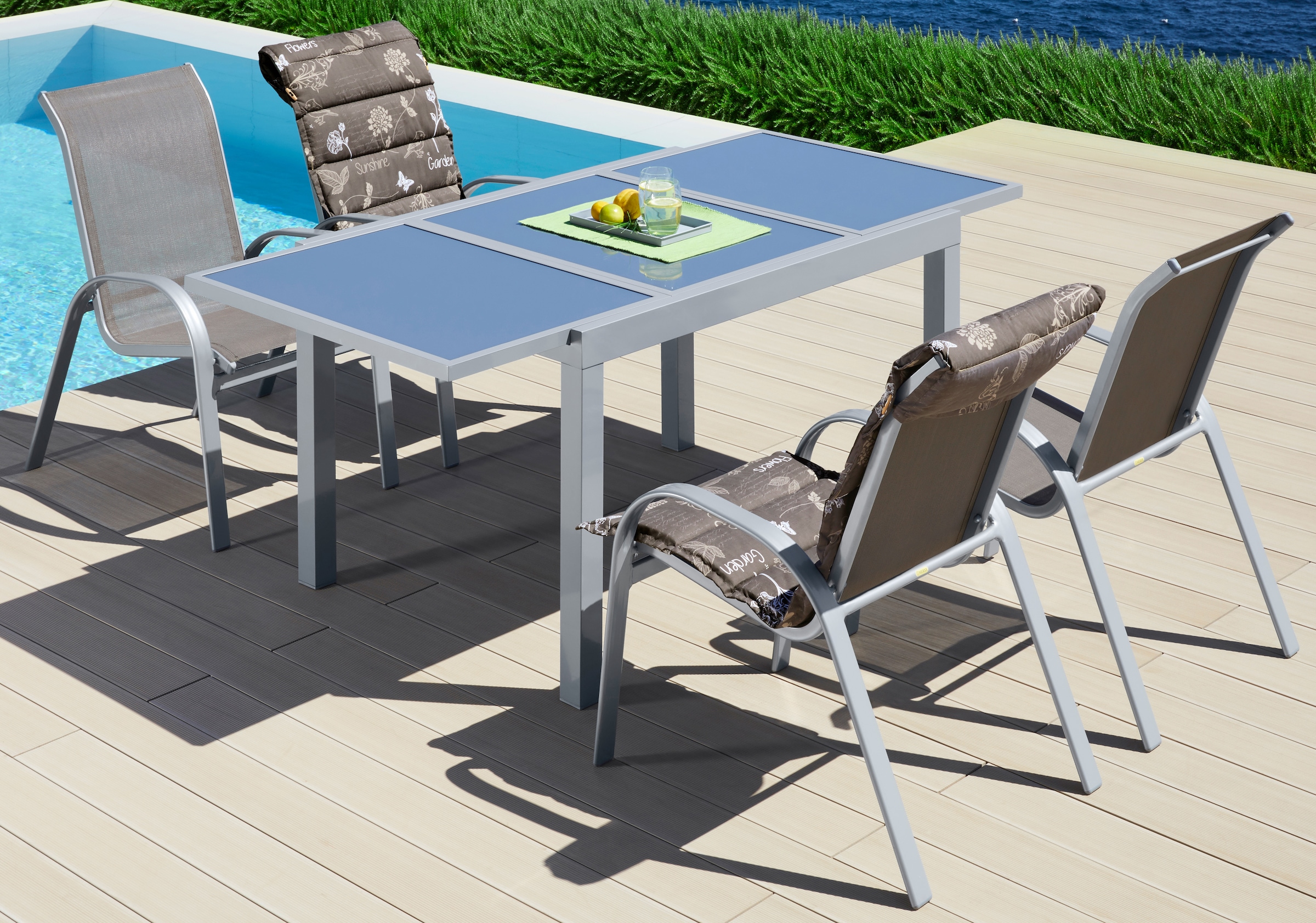 MERXX Garten-Essgruppe »Amalfi«, (5 bei Tisch Sessel, cm, Alu/Textil ausziehbar tlg.), 90x120-180 4 OTTO online