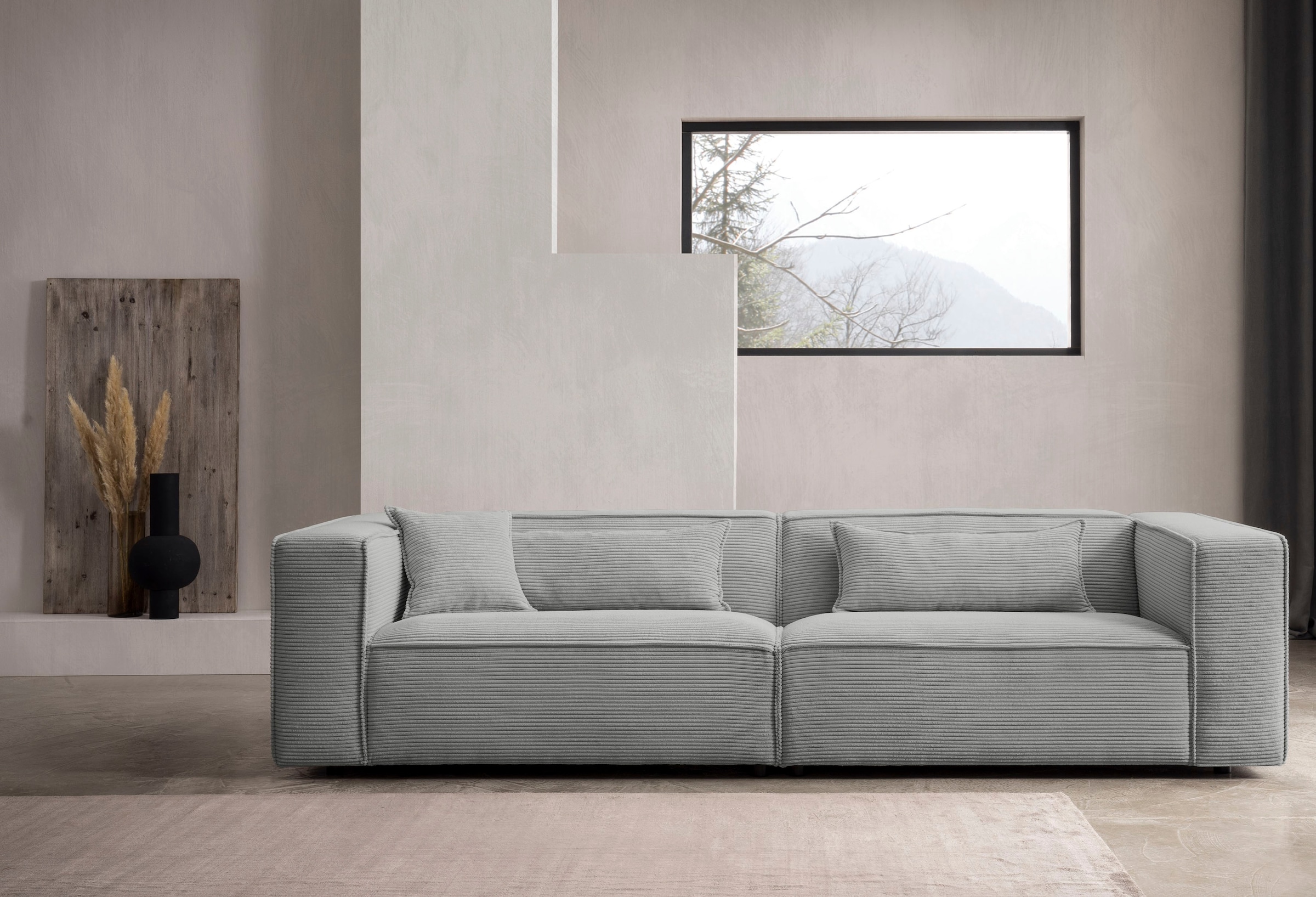 LeGer Home by Lena Gercke 3-Sitzer »PIARA, Couch mit Kedernaht, Sofa in Cord oder Leinenoptik«, schwarze Füße, bequemer Sitzkomfort