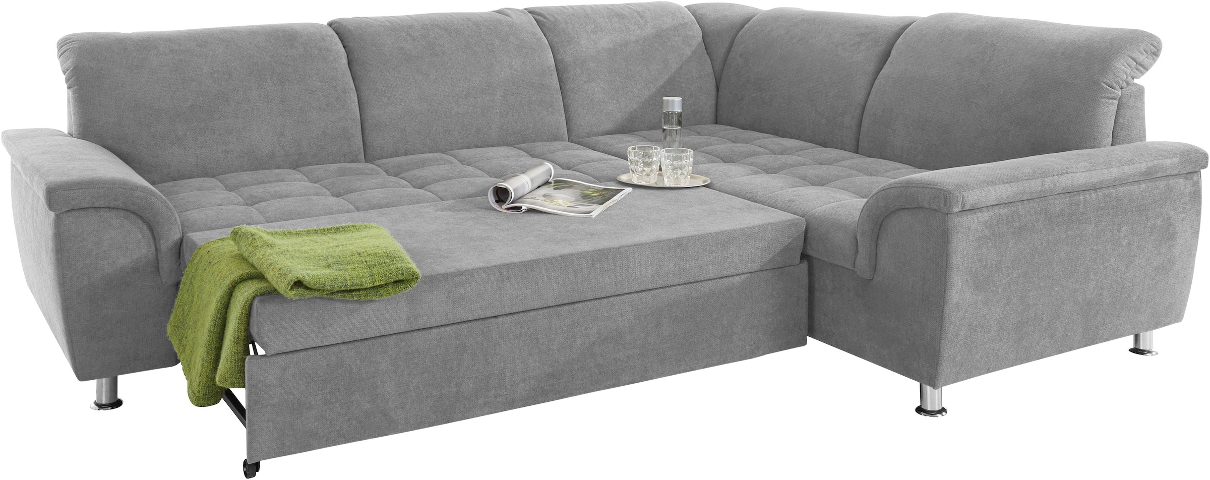 DOMO collection Ecksofa »Franzi, zeitlos und elegant, moderne Sitzheftung, L-Form«, wahlweise mit Kopfteilverstellung (dann Breite: 275 cm)