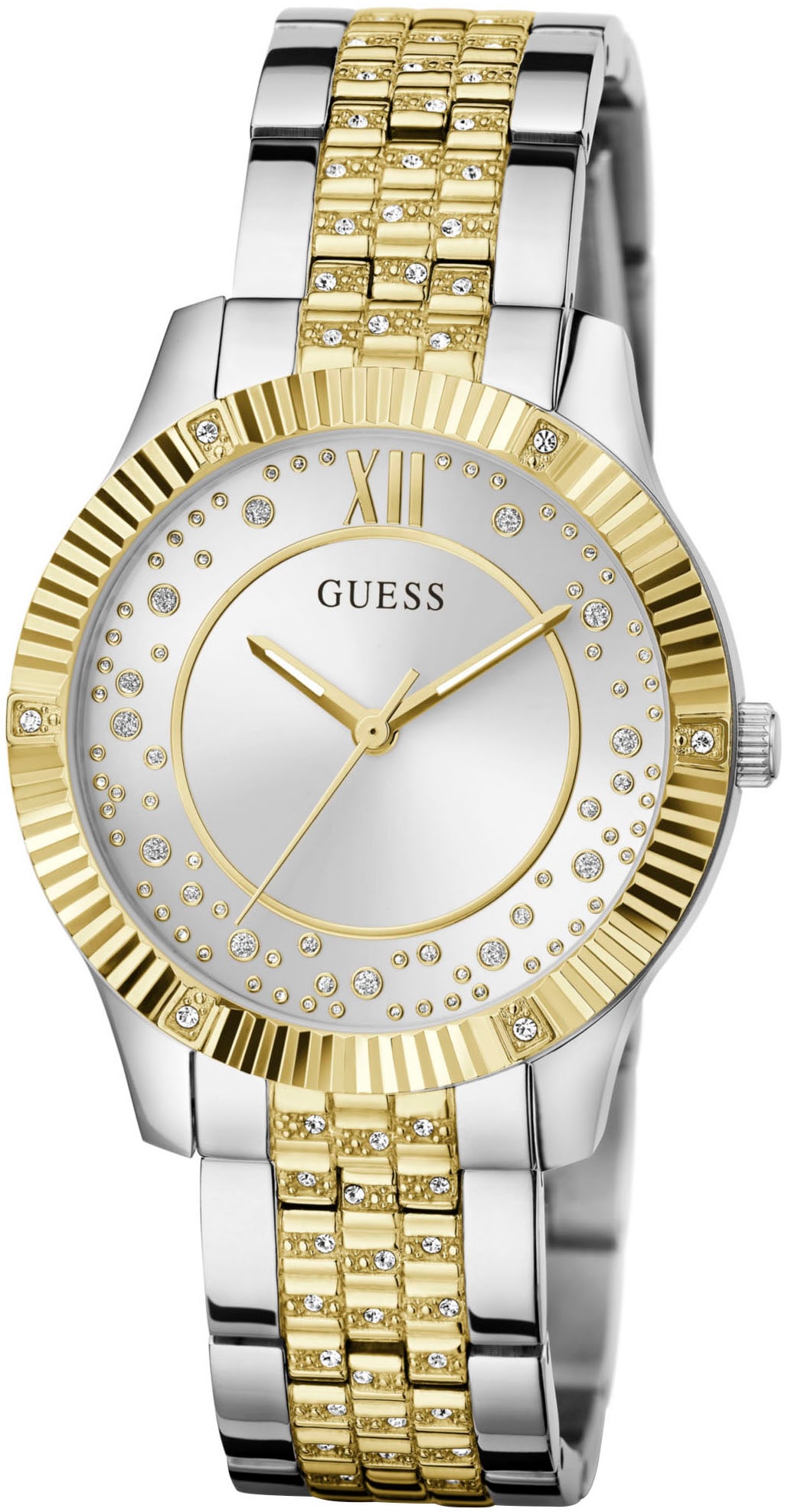 Guess Quarzuhr »STARSTRUCK«, Armbanduhr, Damenuhr, Edelstahlarmband, Mineralglas, analog