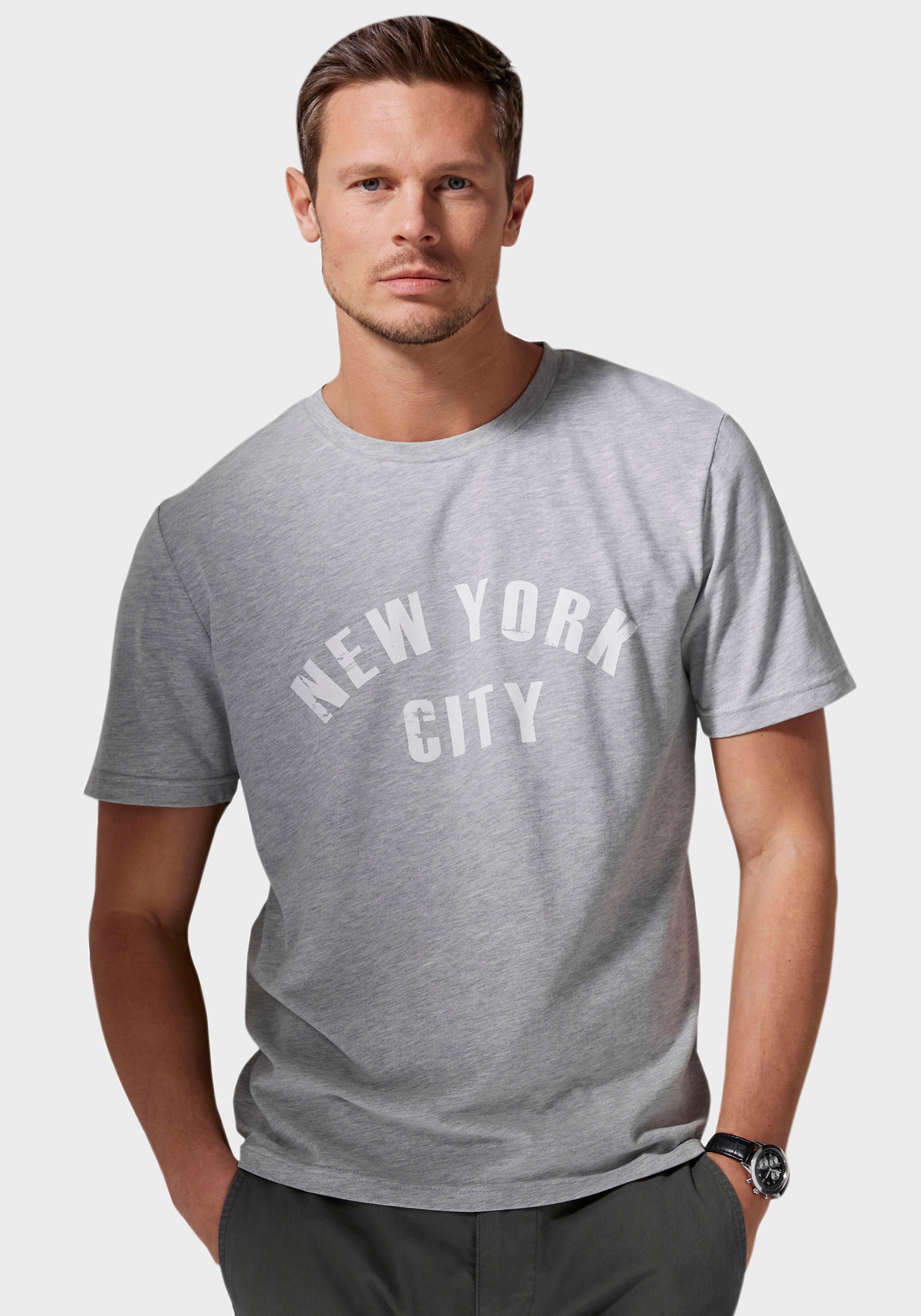 T-Shirt, Freizeitshirt mit Rundhals und Frontprint aus Baumwollmischung