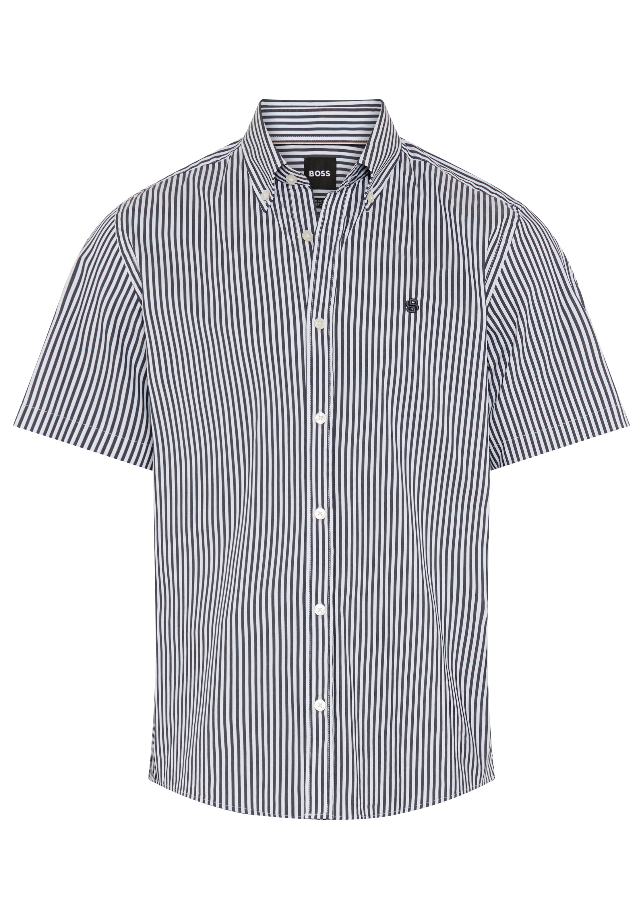 BOSS Kurzarmhemd Button-down-Kragen Regular Fit, Baumwollmix