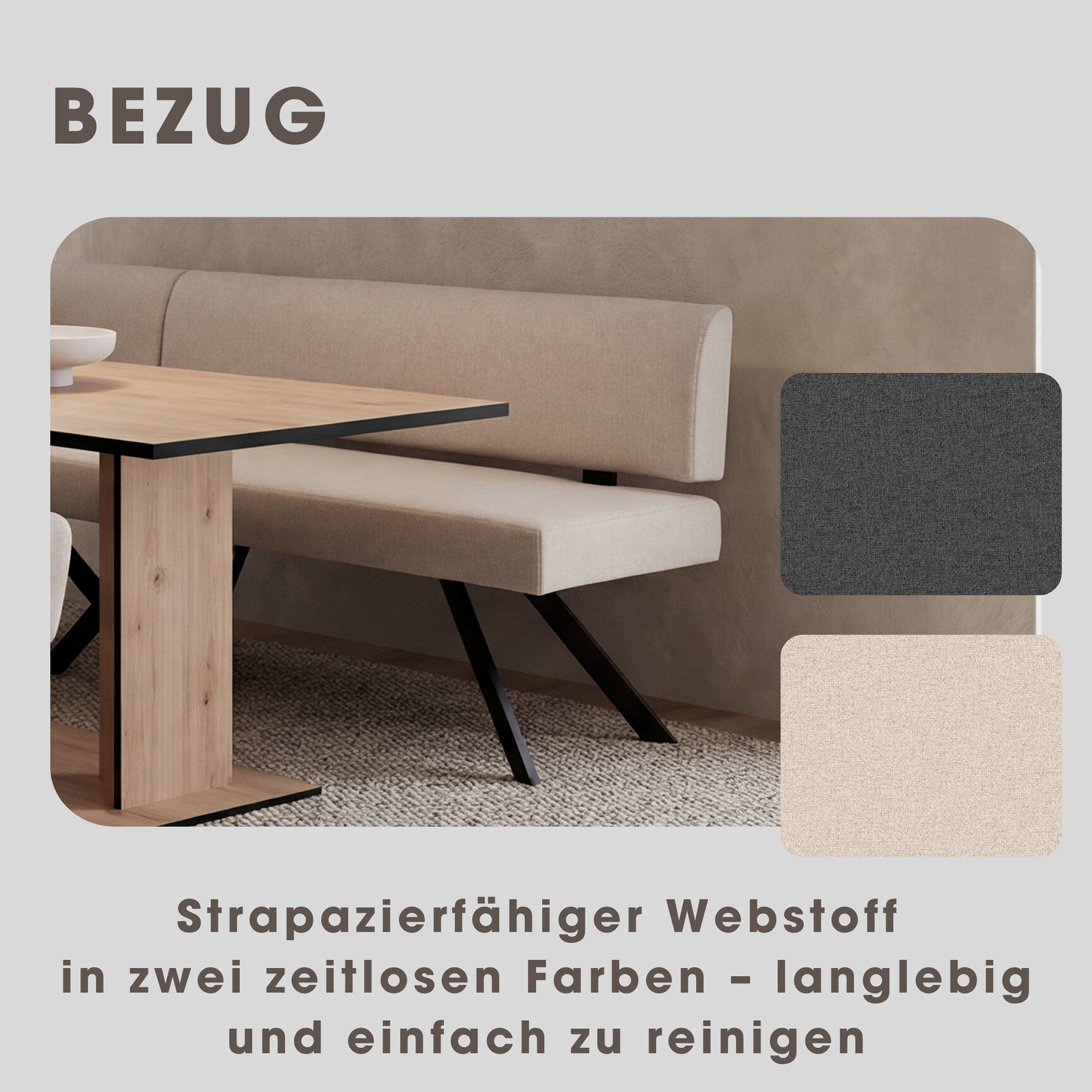 byLIVING Eckbank »TORONTO« Webstoff, bis 160 kg, Taschenfederkern, 4-Fußgestell, 3 Sitzplätze
