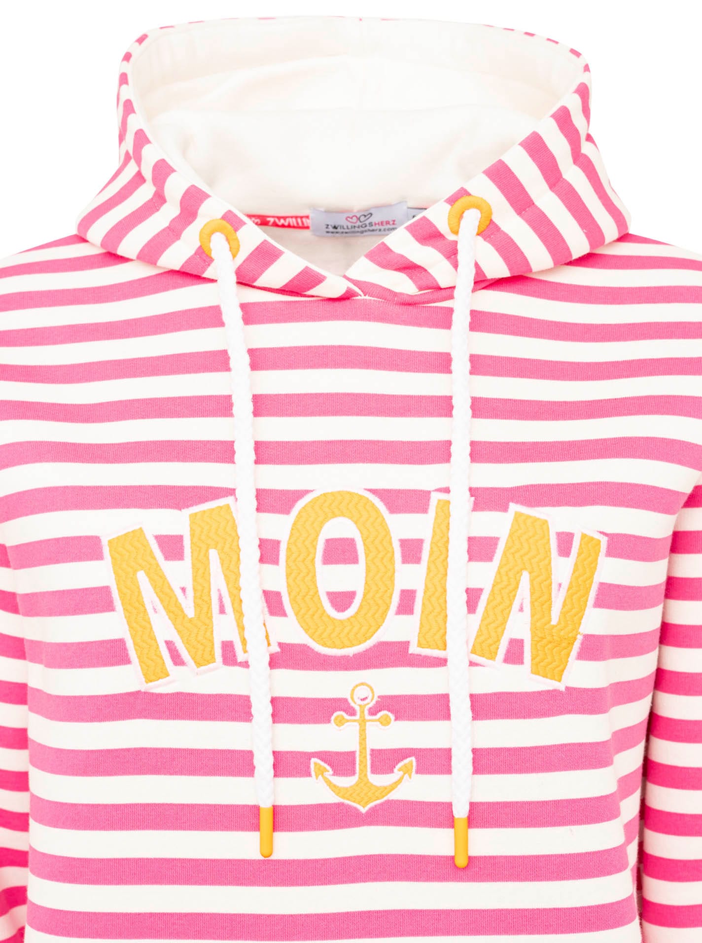 Zwillingsherz Kapuzensweatshirt »"Streifen Moin"«, gestreift, große "MOIN"- und Anker -Stickerei, Tasche vorne