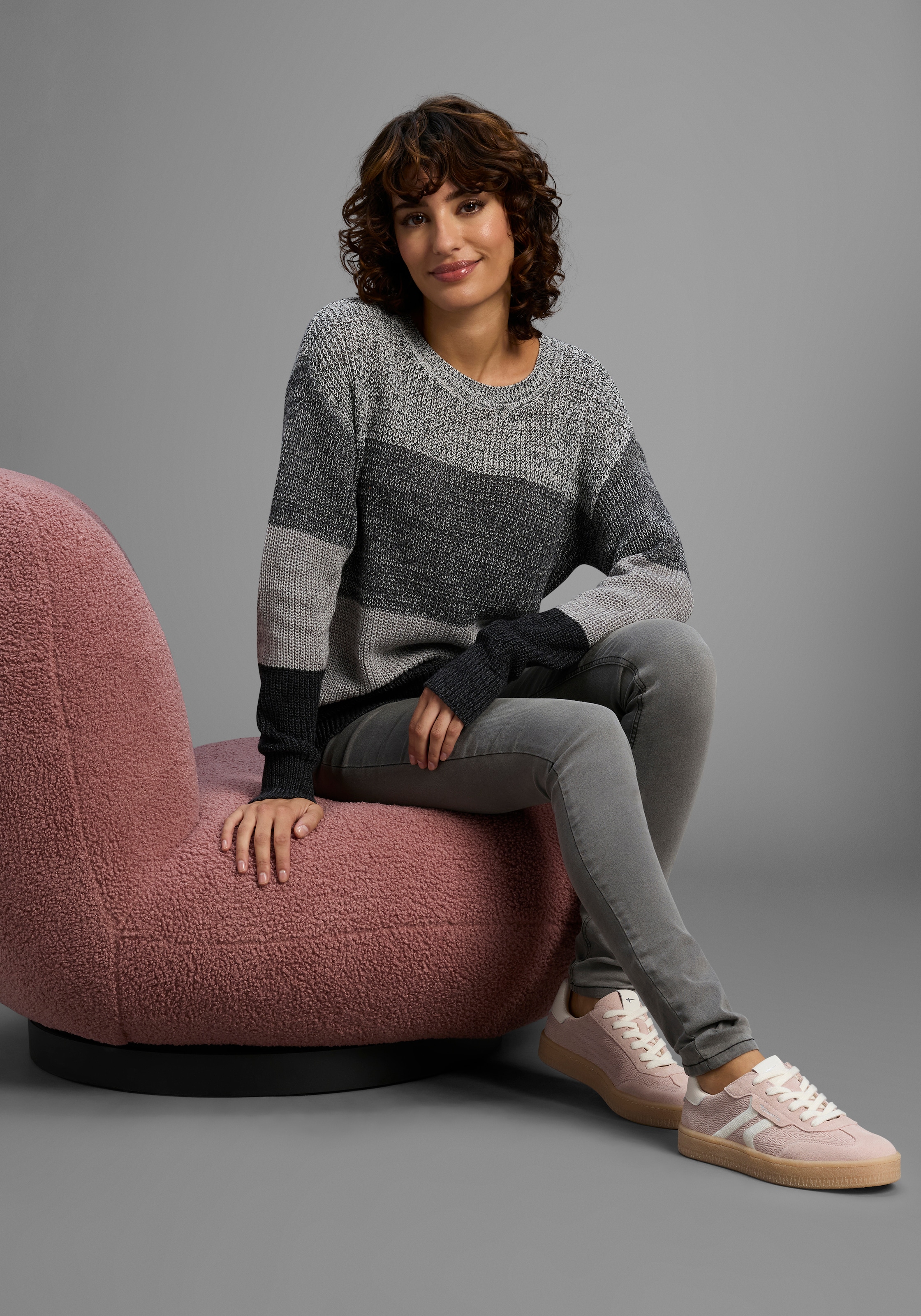 Laura Scott Streifenpullover, mit Melangeoptik und Rundhals-Ausschnitt - NEUE KOLLEKTION