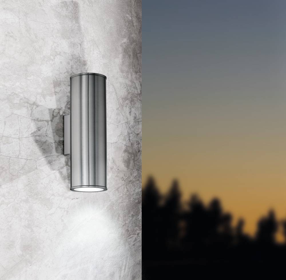EGLO LED Außen-Wandleuchte »Riga Wandleuchte, Außenbeleuchtung, LED, Stahl in silber, IP44«, 2 flammig, Leuchtmittel GU10 | LED wechselbar, Eckmontage möglich, Up- und Down Light, Garten, Terrasse, 20x9,5x6,5cm
