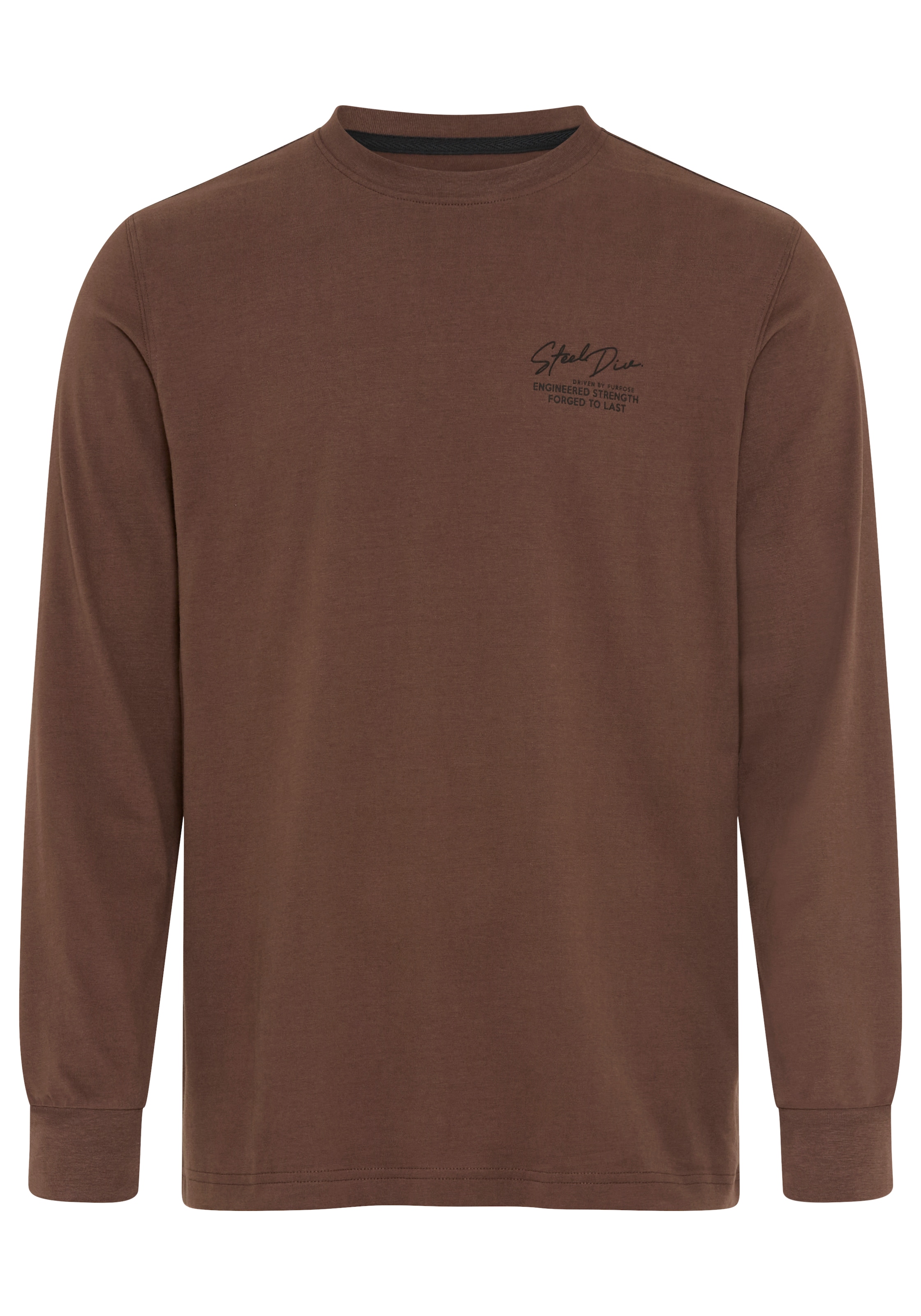 Man's World Rundhalsshirt schmale Passform, mit Langarm, unifarben, mit Print und Stickerei