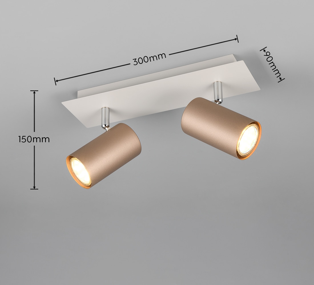 TRIO Leuchten Deckenstrahler »MARLEY, GU10 Deckenspot 1-flammig, exkl 2x GU10 max 35W, Wandspot« GU10 1 Stk. warmweiß - kaltweiß flexibel verstellbarer GU10 Deckenspot in coffee + warm grey, 30x9 cm