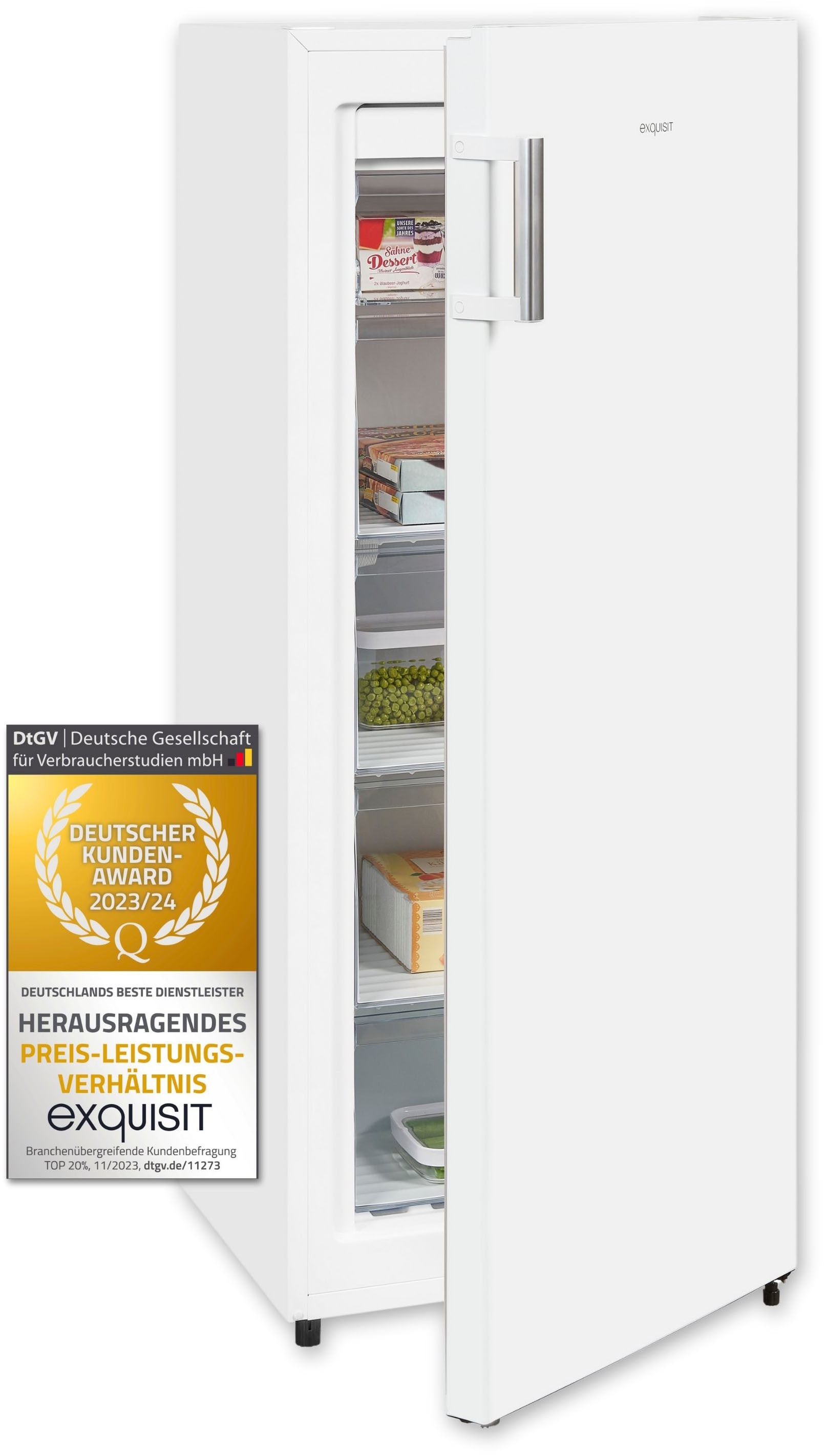 exquisit Gefrierschrank »GS231-NF-H-010E weiss«, 143,4 cm hoch, 56 cm breit, 155 L Volumen, NoFrost, Schnellgefrieren, 4 Sterne