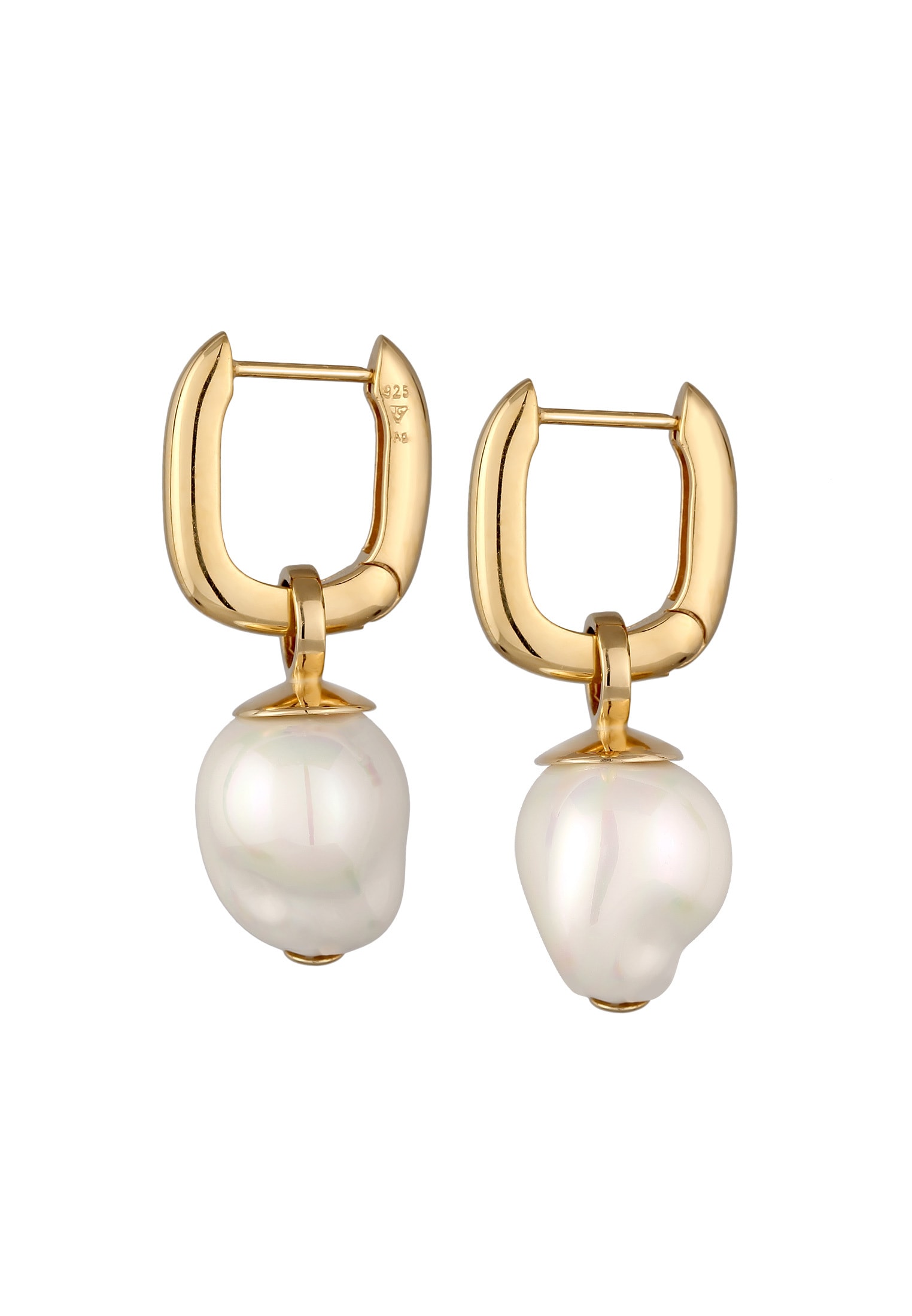 Elli Premium Paar Creolen »Ohrringe Creolen Muschelkernperlen Barock Weiß 925 Sterling Silber vergoldet«