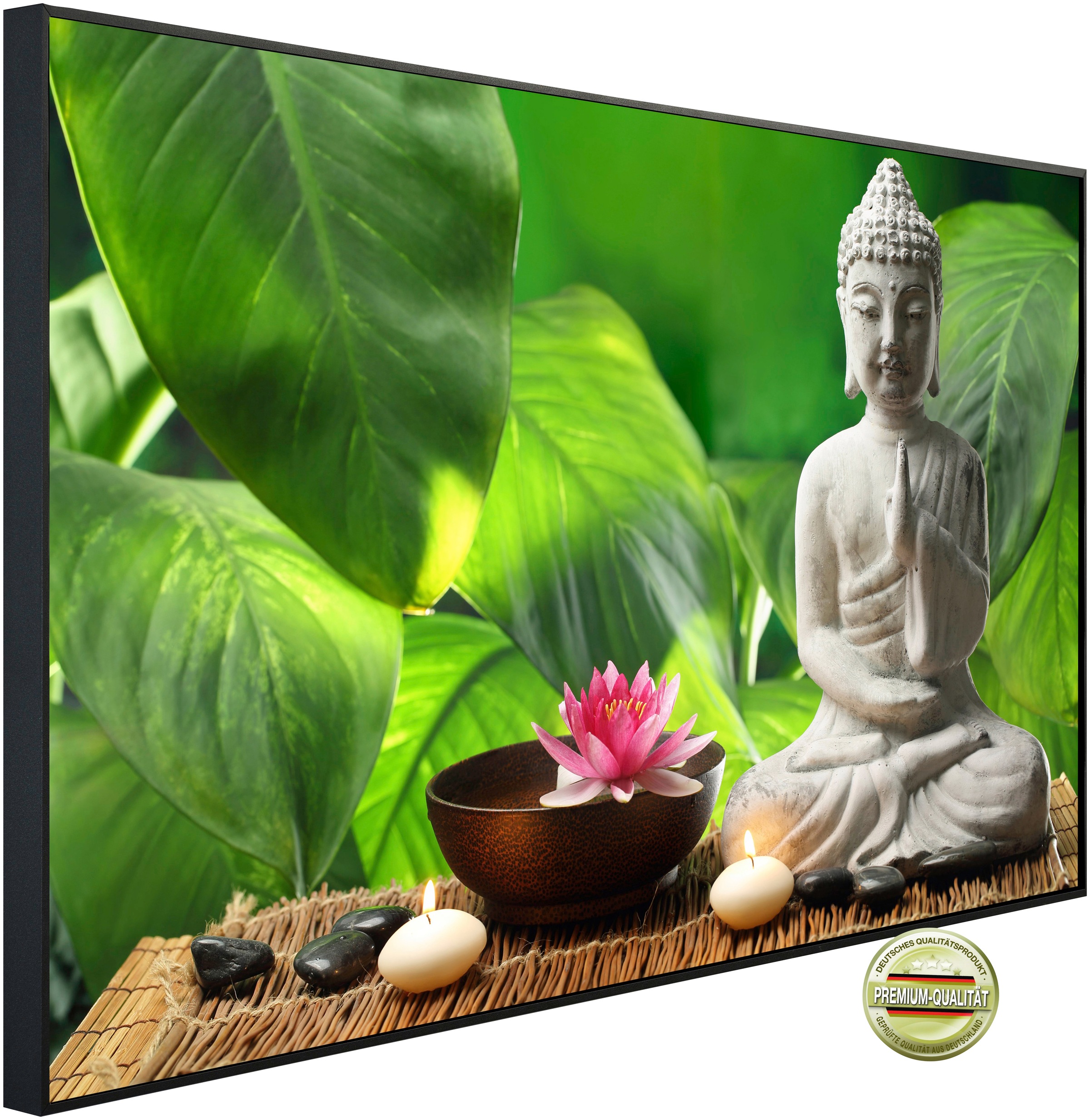 Papermoon Infrarotheizung »EcoHeat - Buddah in Meditation«, Aluminium, 1200 W, 60x120 cm, mit Rahmen, energiesparendes Heizen für angenehme, gesunde und gleichmäßige Wärme