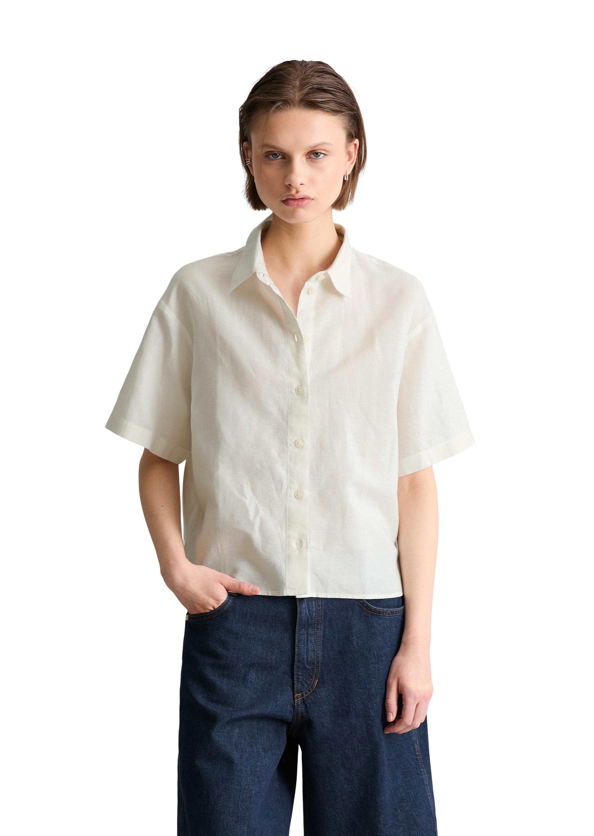 Marc O'Polo DENIM Kurzarmbluse »relaxed aus Leinen-Baumwolle-Mix«