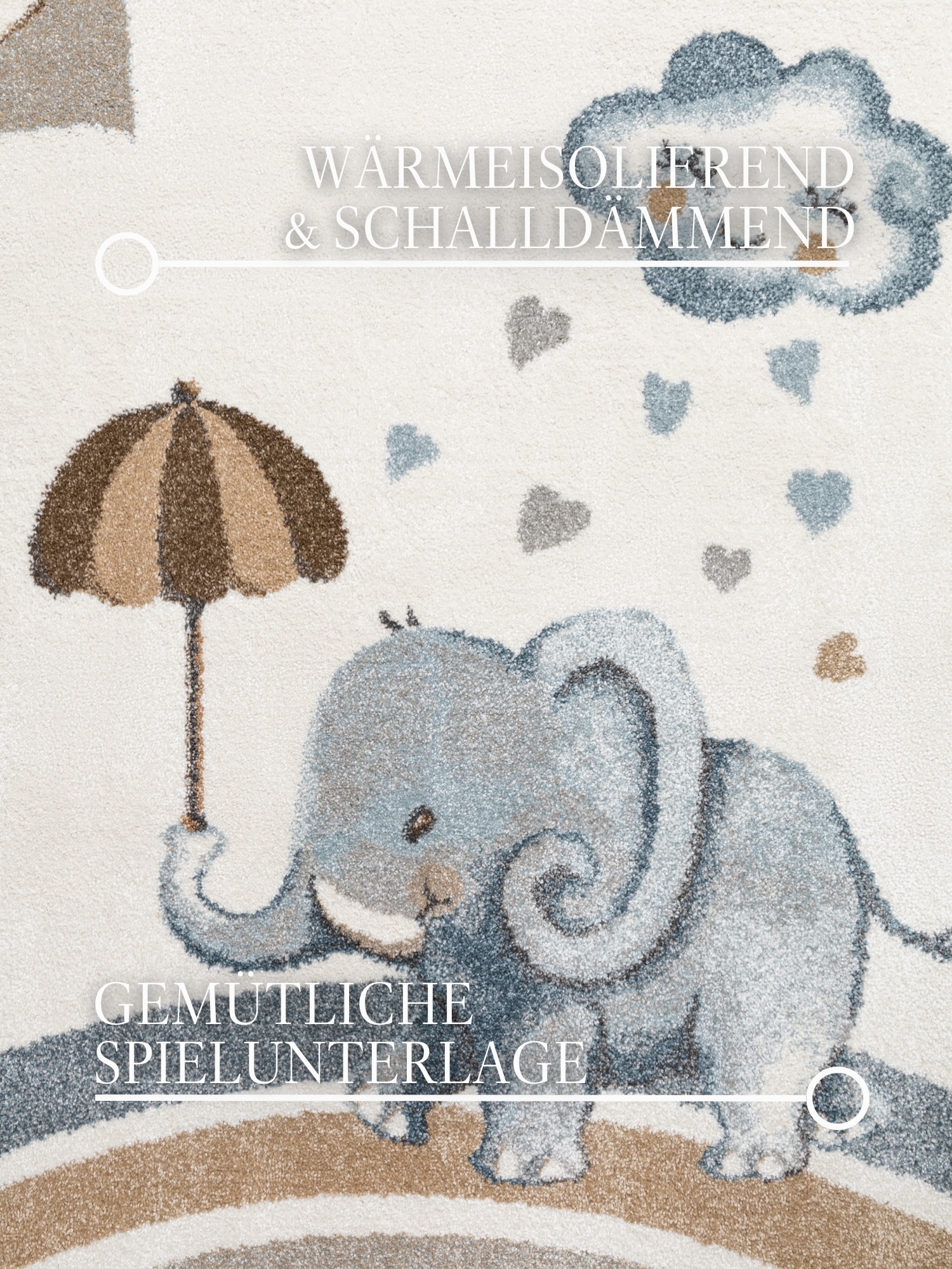 Villeroy & Boch Kinderteppich »Walk like an Elephant Rainy Party« rechteckig 9 mm Höhe Spielteppich weich, Kinderzimmer, Boho Kids Spielunterlage, Tieremotiv