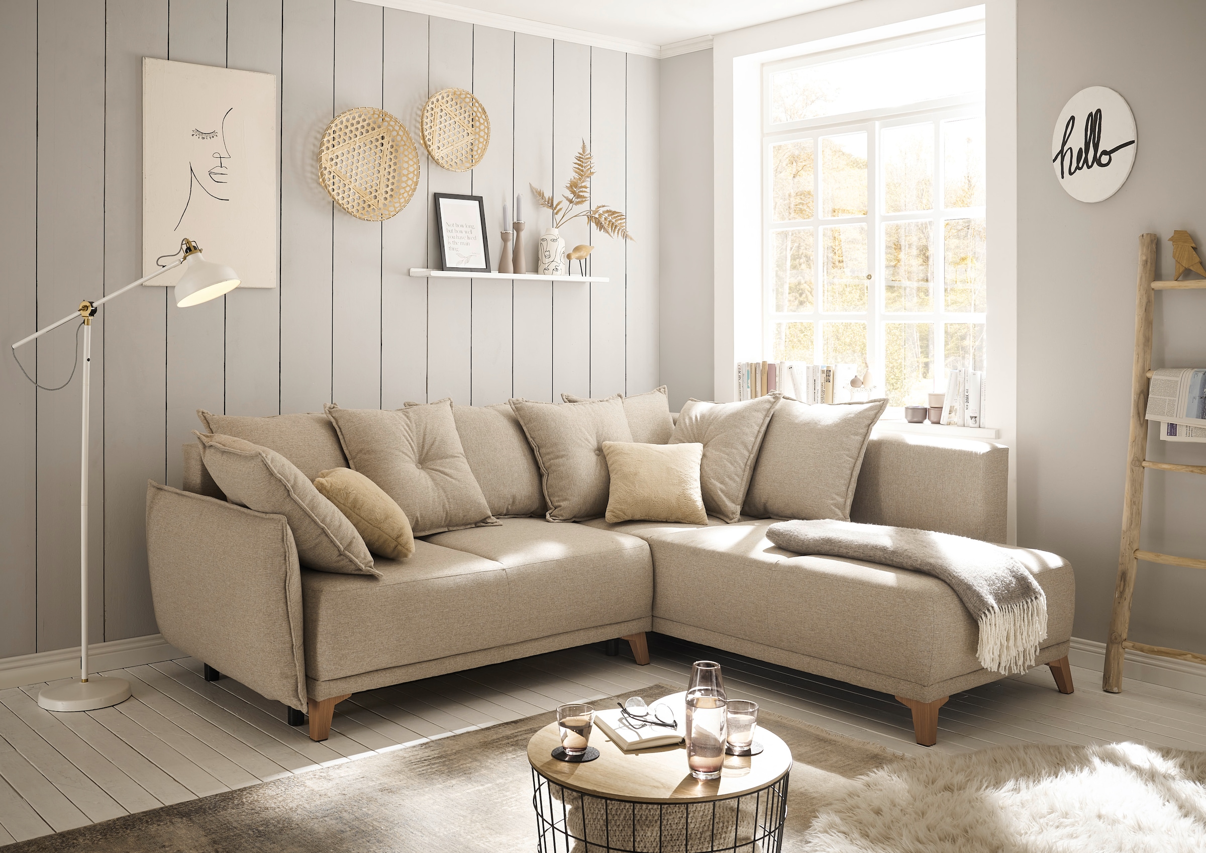 ED EXCITING DESIGN Ecksofa »Pamplona L-Form«, mit Bettfunktion, Bettkasten, Rücken- und Zierkissen, frei im Raum