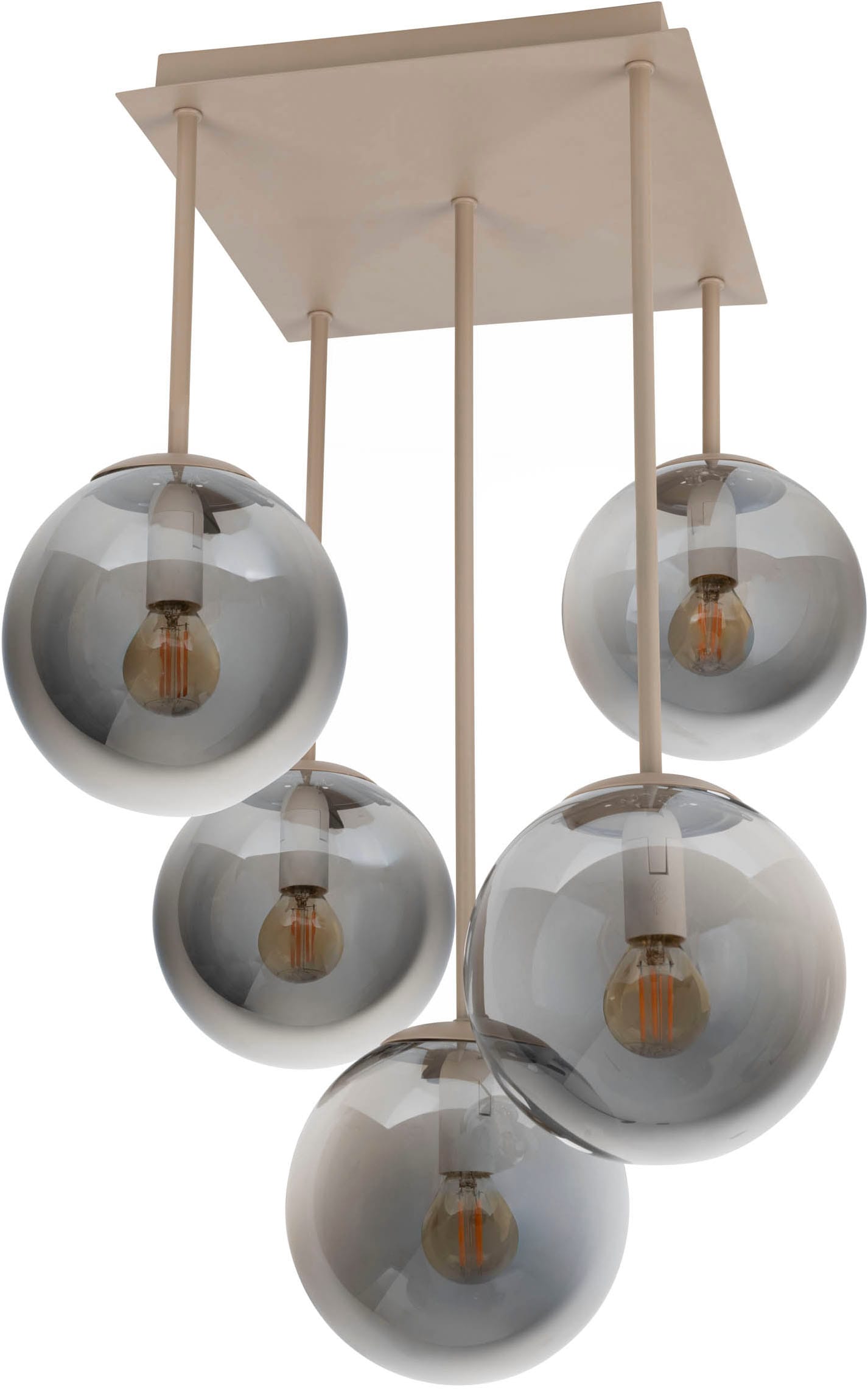 my home Pendelleuchte »Nymölla« E14 1 Stk. 5 Glaskugeln mit je 1x E14 exkl., Gestell eckig beige matt