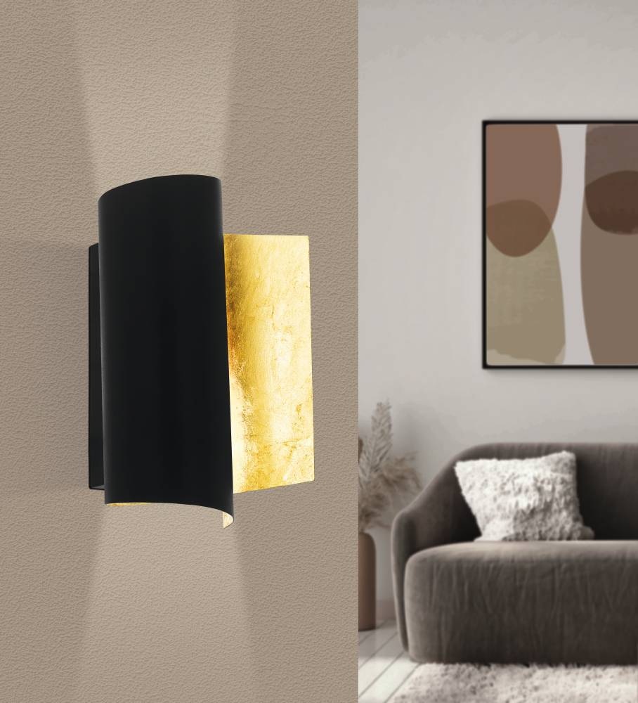 EGLO Wandleuchte »FALICETTO Wandlampe, schwarz-gold, Metall, exkl. Leuchtmittel E27«, 1 flammig, Leuchtmittel E27 | ohne Leuchtmittel, Flurlampe, Wohnzimmerlampe, Industrial, eingedreht, 16x25x11,5cm