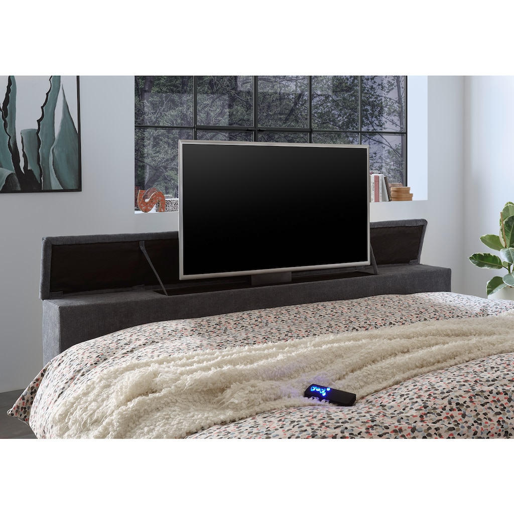 ED EXCITING DESIGN Boxspringbett »Denver«, mir motorisierter TV-Halterung bis 40 Zoll, Duo-Matratze und Bettkasten