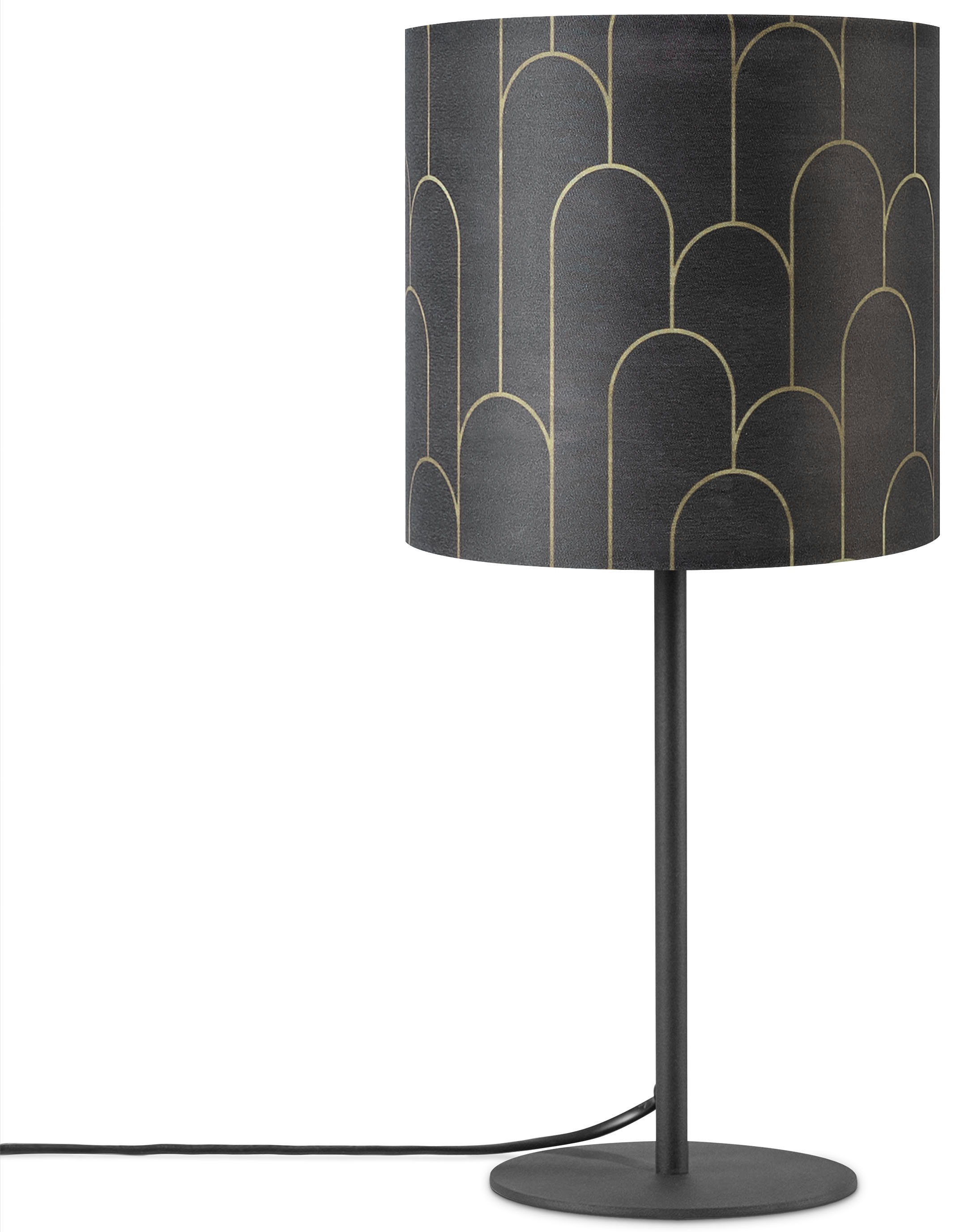 Paco Home Tischleuchte »Luca Pillar« E14 Nacht Mit Schirm Abstrakt Modern Stoffschirm in schwarz, Größe Ø 18 cm Höhe: 36,5 cm